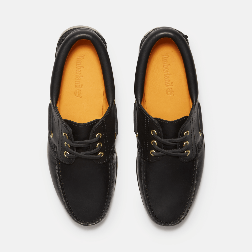 Mens Timberland Authentic 3Eye Lug Handsewn Boat Shoe TBL Black FullGrain ALT2