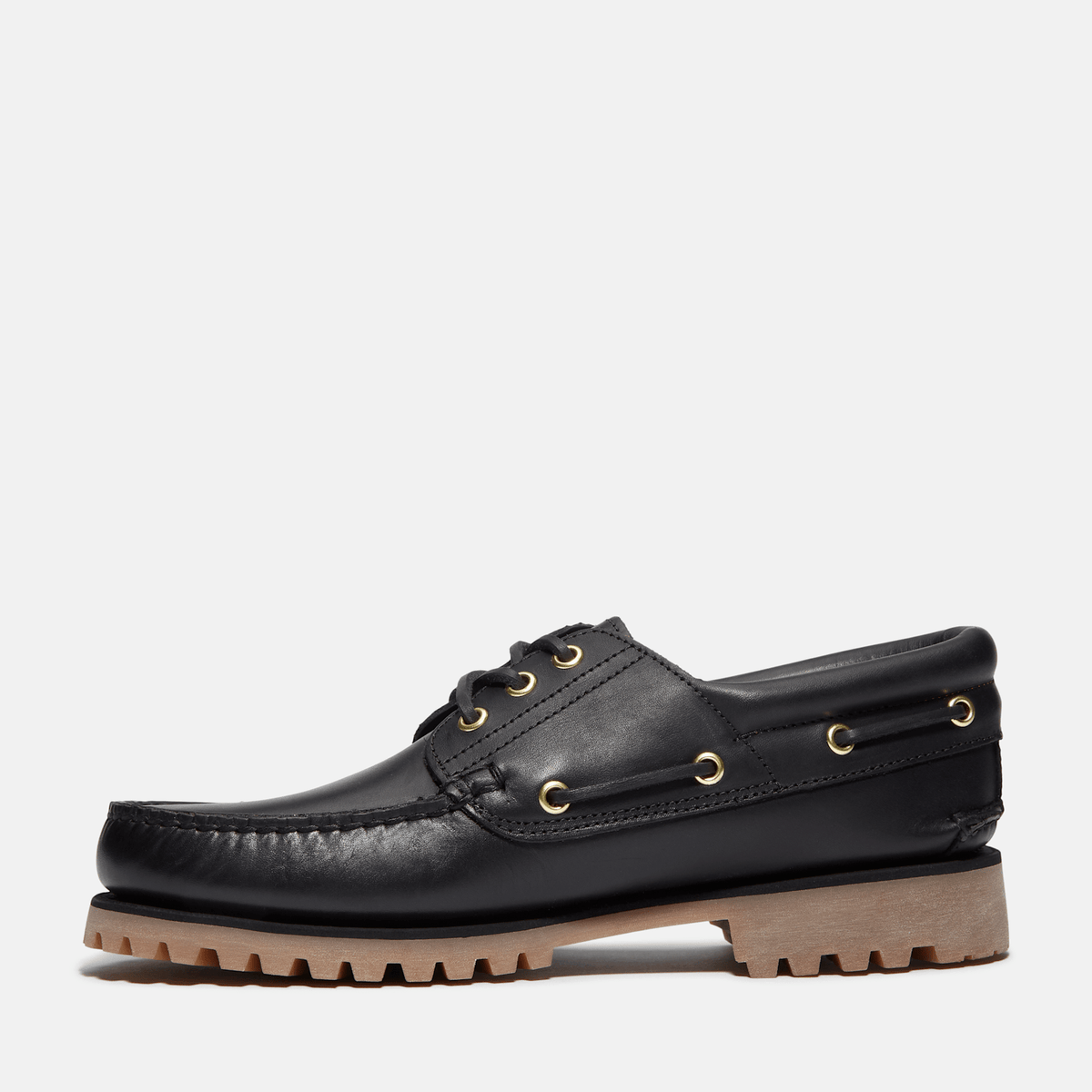 Mens Timberland Authentic 3Eye Lug Handsewn Boat Shoe TBL Black FullGrain ALT6