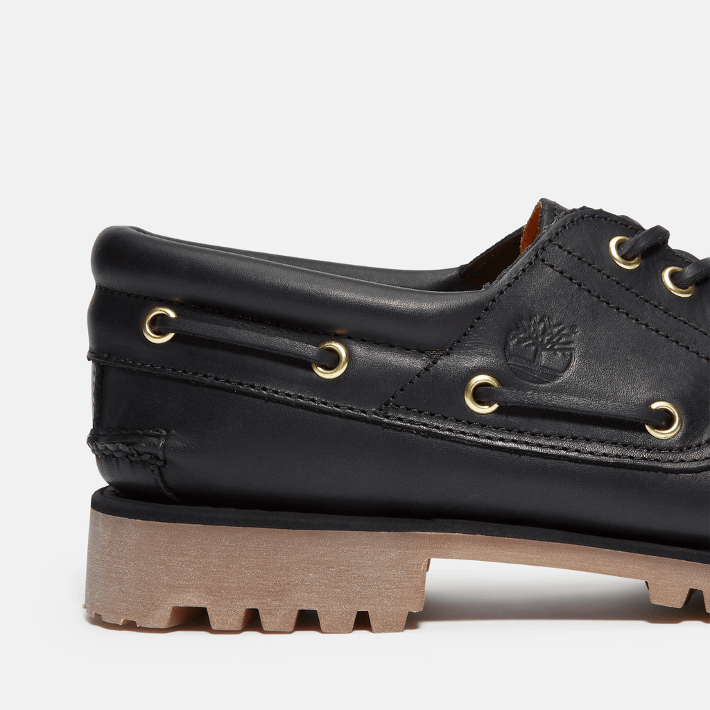Mens Timberland Authentic 3Eye Lug Handsewn Boat Shoe TBL Black FullGrain ALT7
