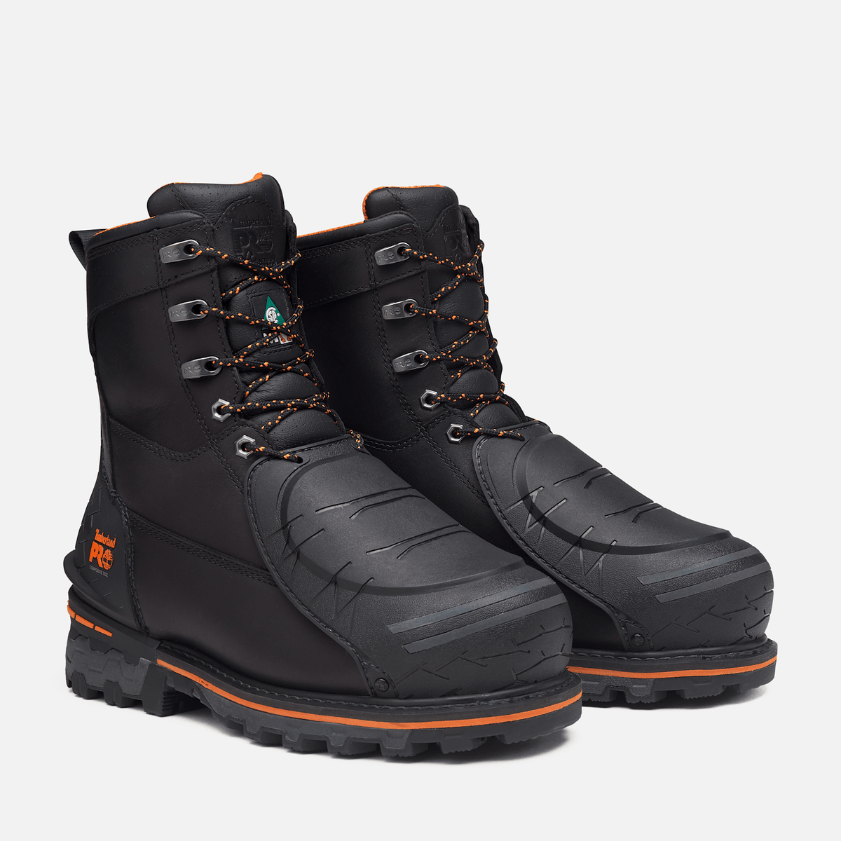 Mens Timberland PRO 8 Boondock Work Boot TBL Black FullGrainOrange ALT4