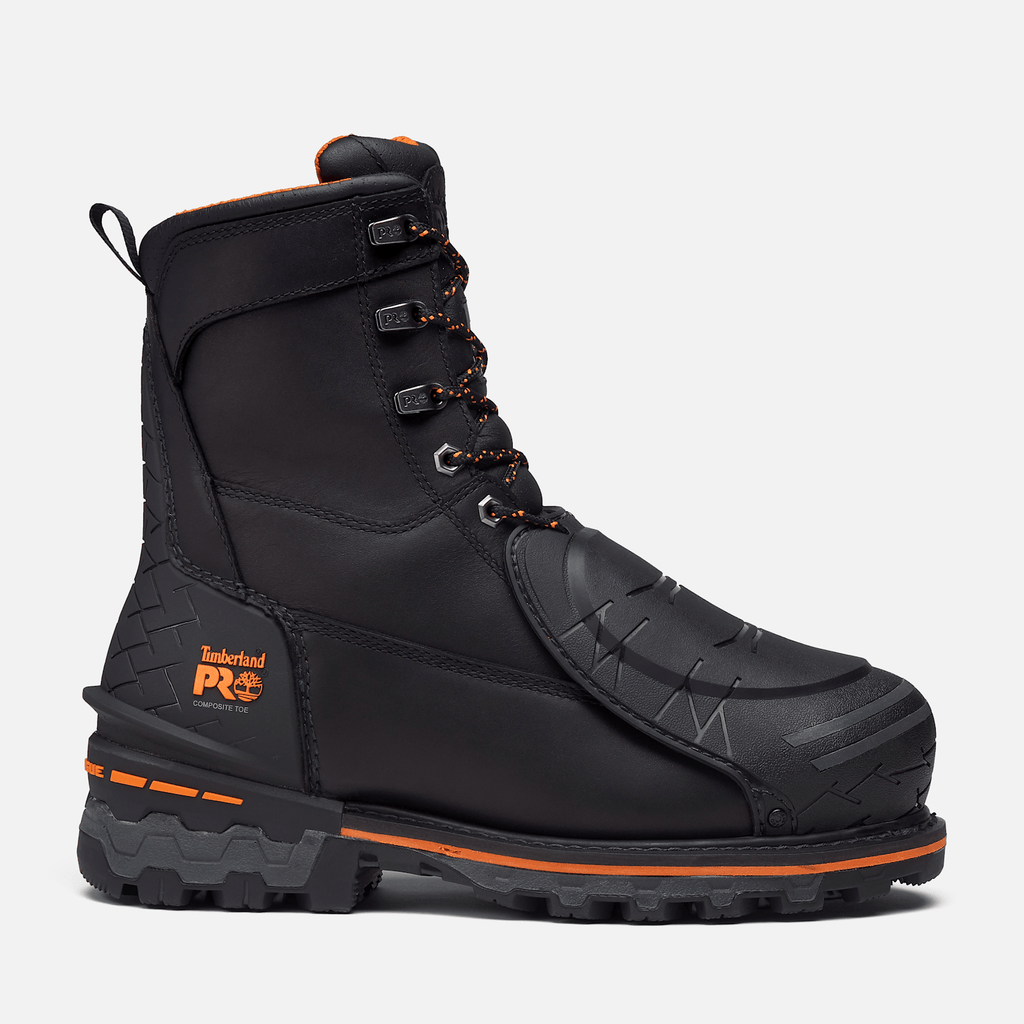 Mens Timberland PRO 8 Boondock Work Boot TBL Black FullGrainOrange HERO