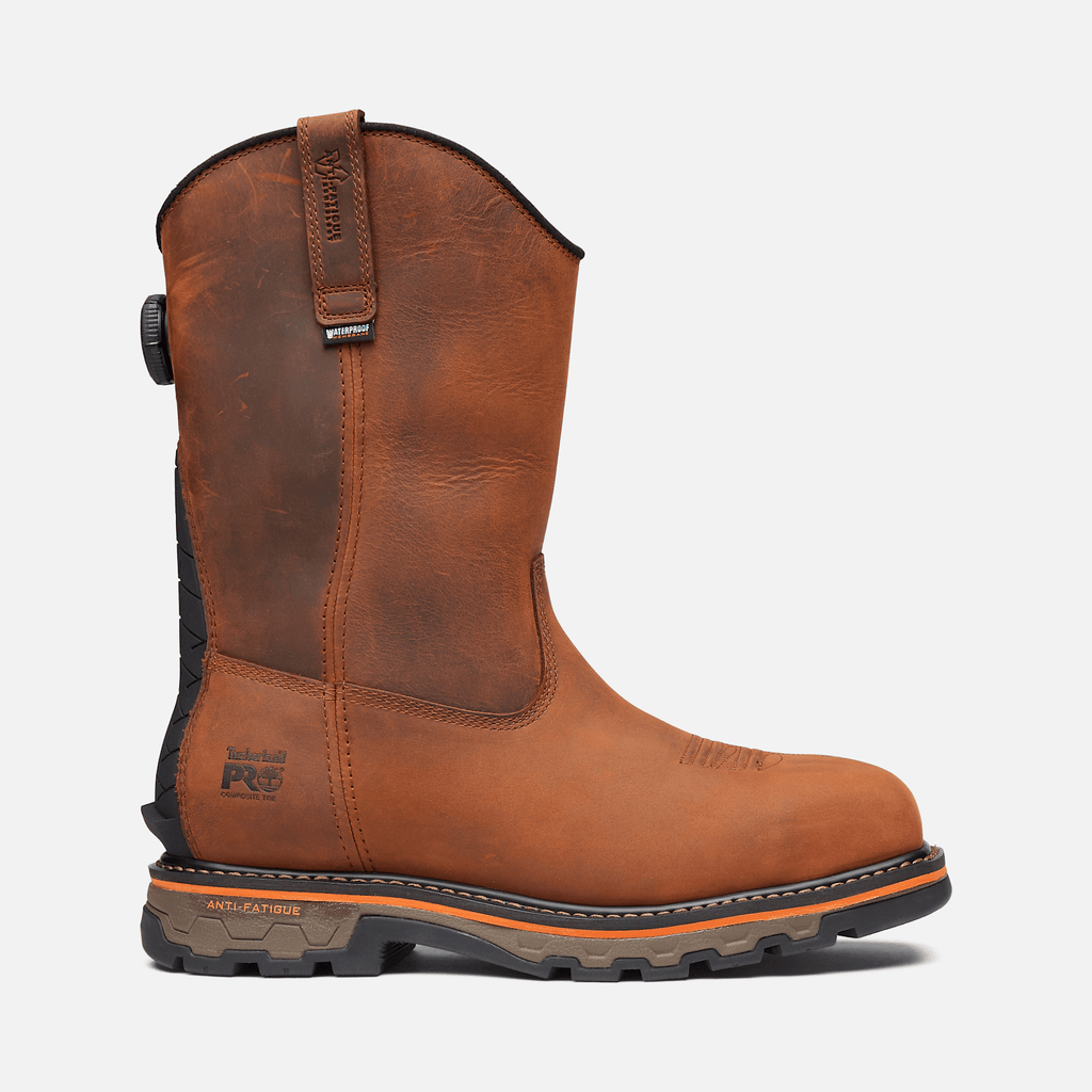 Mens Timberland PRO BOA True Grit PullOn Work Boot TBL Medium Brown FullGrain HERO