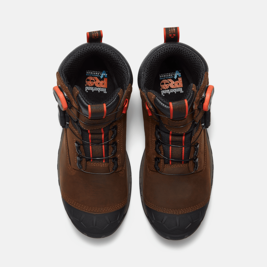 Mens Timberland PRO Boondock Ultralight 6 CompositeToe Work Boot with BOA Fit System TBL Brown FullGrainOrange ALT2