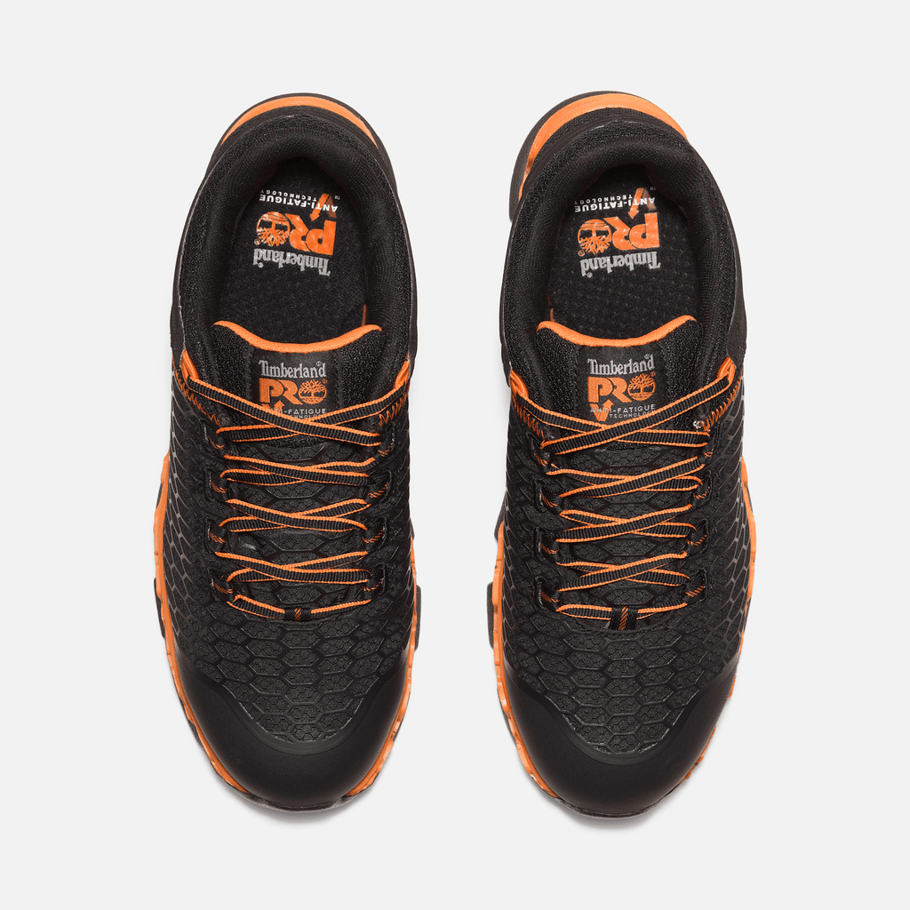 Mens Timberland PRO Powertrain Sport Alloy Toe Work Sneaker TBL BlackOrange ALT2