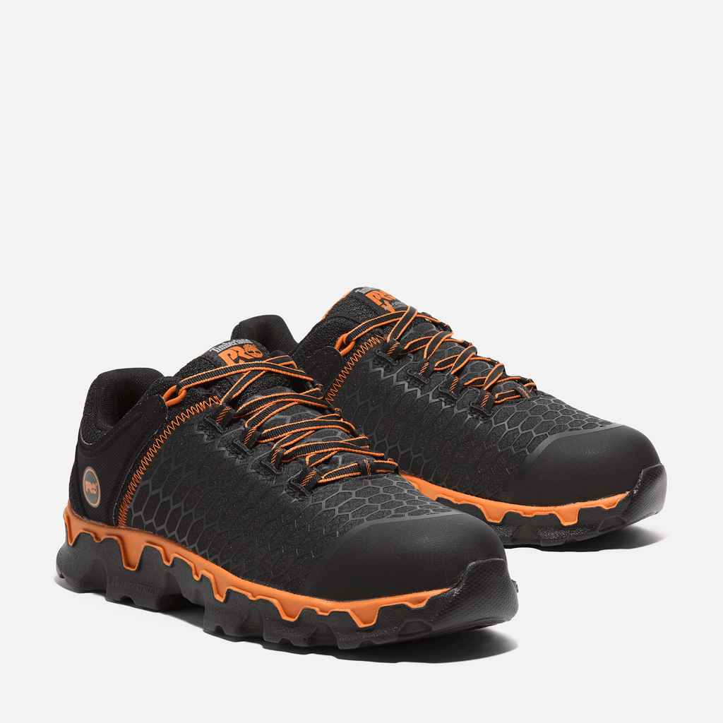 Mens Timberland PRO Powertrain Sport Alloy Toe Work Sneaker TBL BlackOrange ALT4