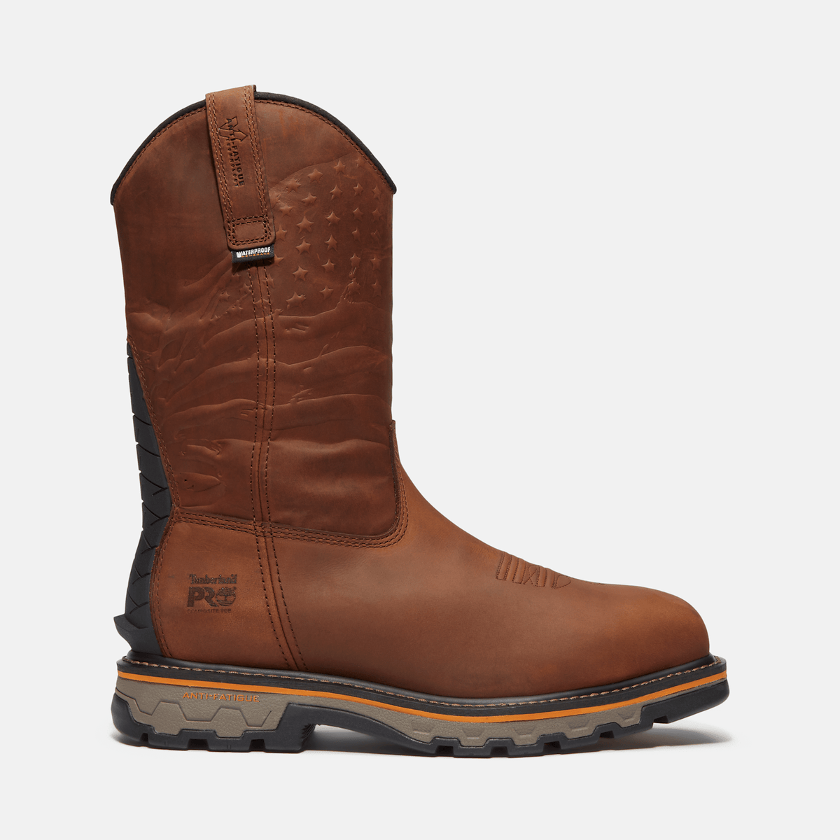 Mens True Grit USA PullOn Composite Toe Waterproof Work Boot TBL Medium Brown FullGrain HERO