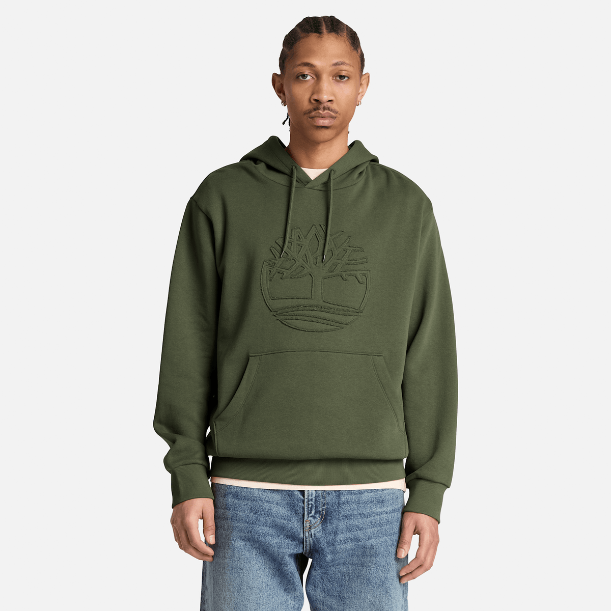 Mens Wareham Tree Logo Patch Hoodie TBL Dark Green ALT1