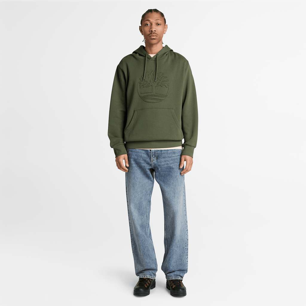 Mens Wareham Tree Logo Patch Hoodie TBL Dark Green ALT2