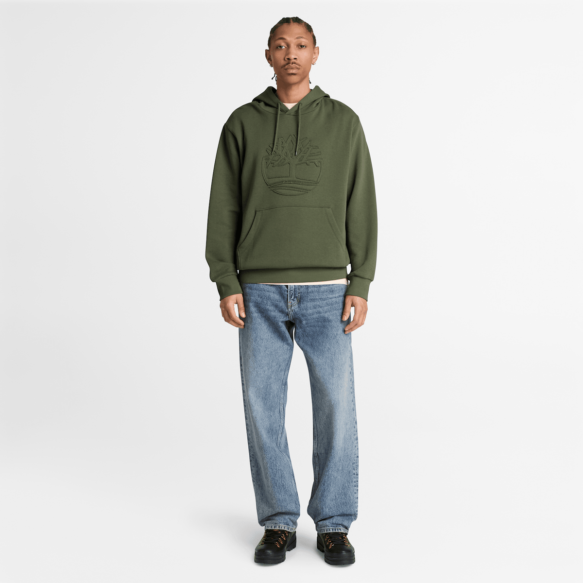 Mens Wareham Tree Logo Patch Hoodie TBL Dark Green ALT2