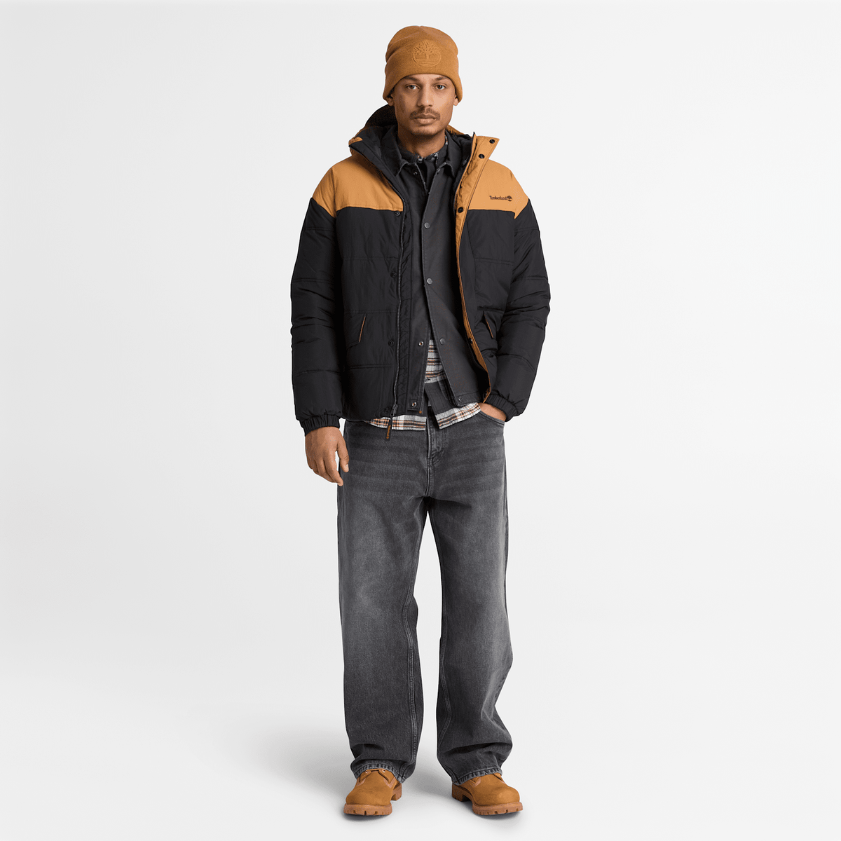 Mens Water Repellent Puffer Jacket TBL BlackWheat ALT2