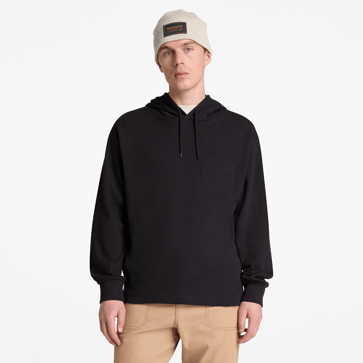 Mens Wharf River Waffle Hoodie TBL Black ALT1
