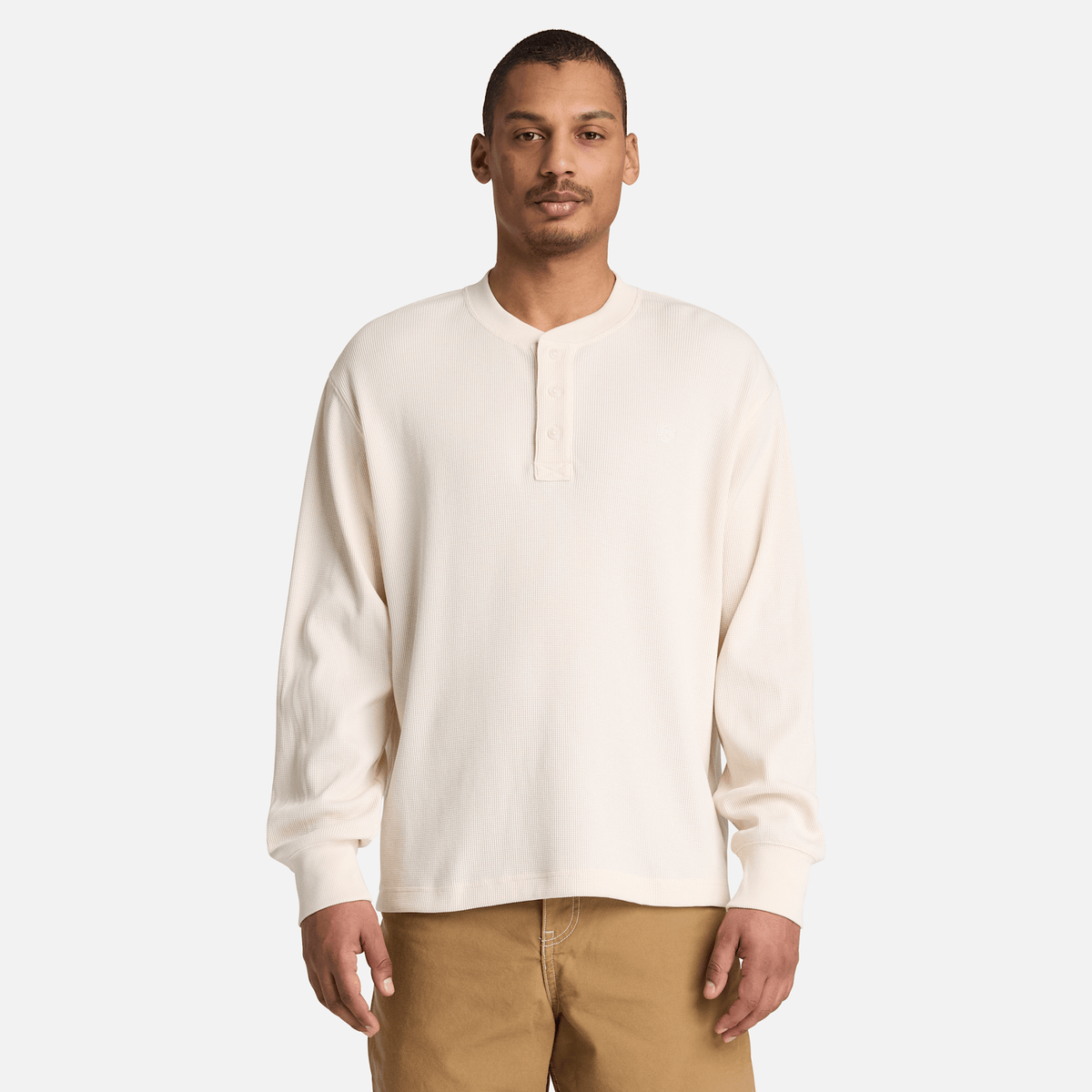 Mens Wharf River Waffle LongSleeve Polo TBL White Smoke ALT1