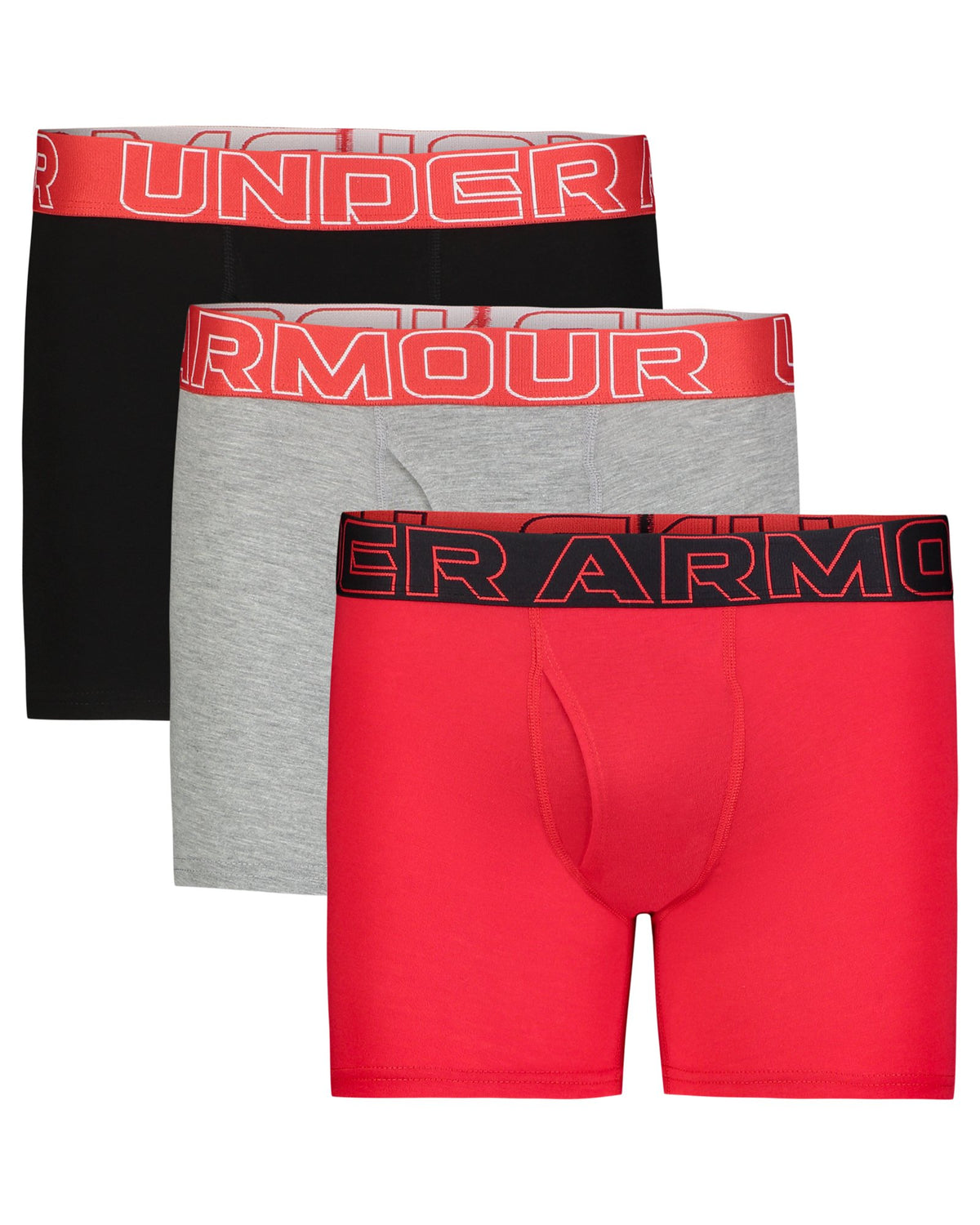 UA Performance Cotton Boys' 4" 3-Pack Boxerjock® - Red
