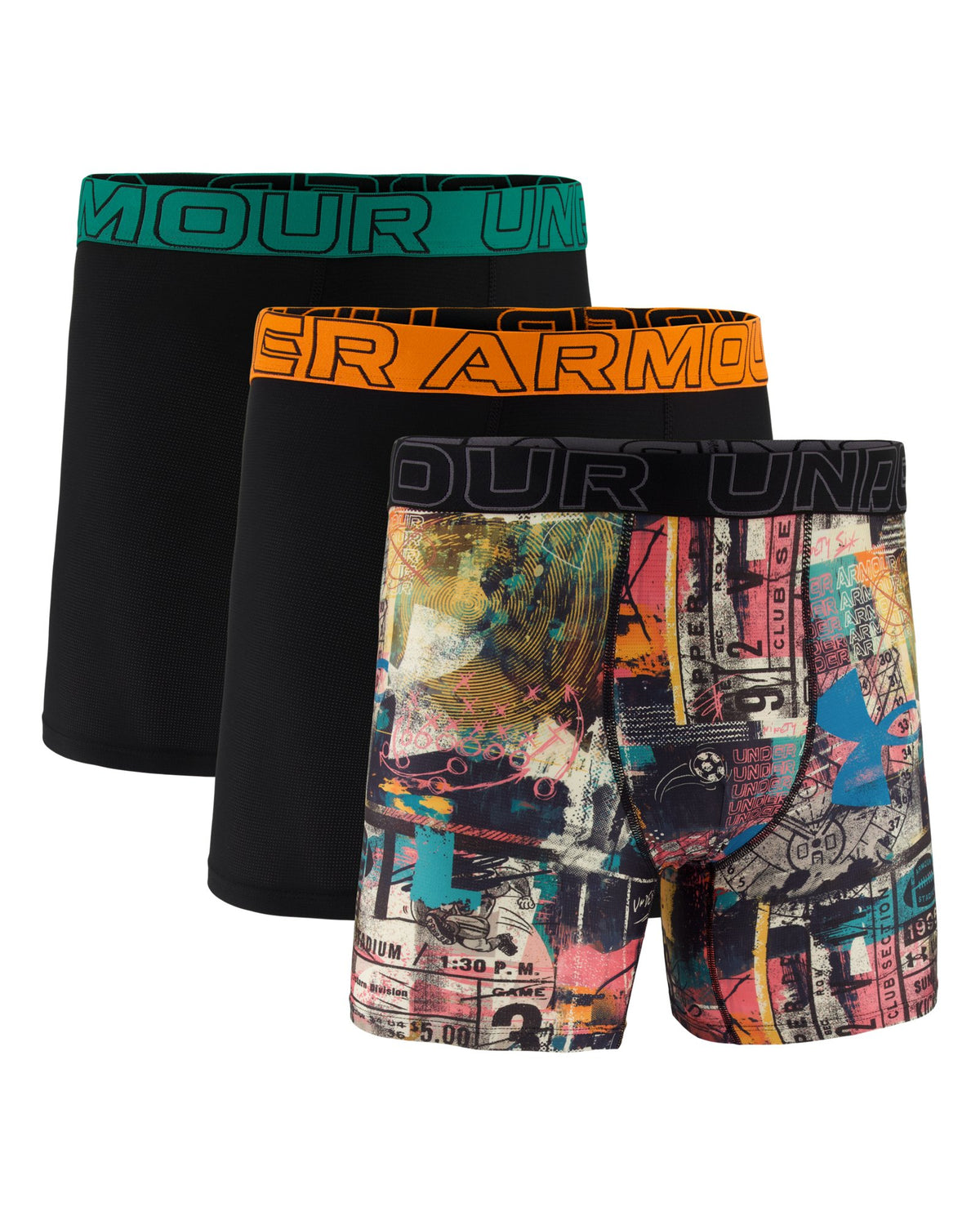 UA Performance Tech Mesh Graphic Men's 3-Pack 6" Boxerjock® - Black