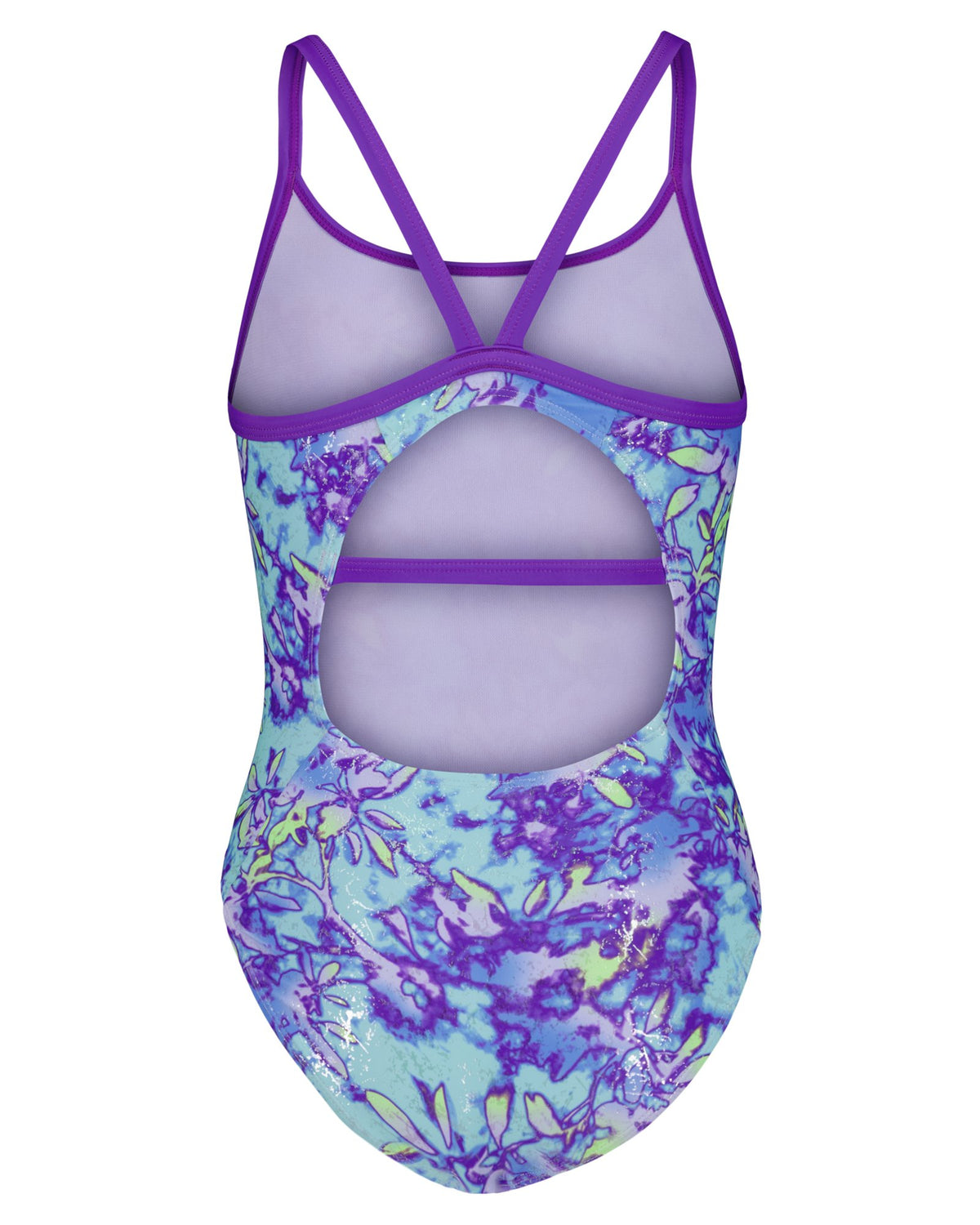 UA Floral Dye Girls' 1-Piece Swimsuit - Blue