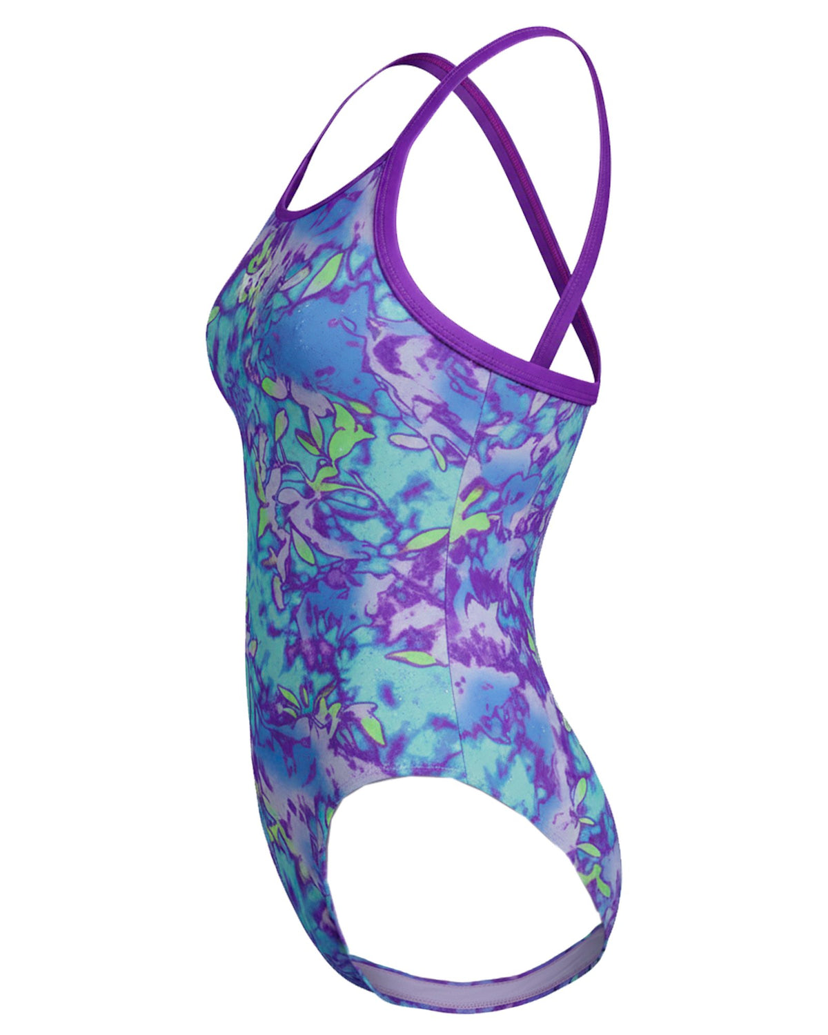 UA Floral Dye Girls' 1-Piece Swimsuit - Blue
