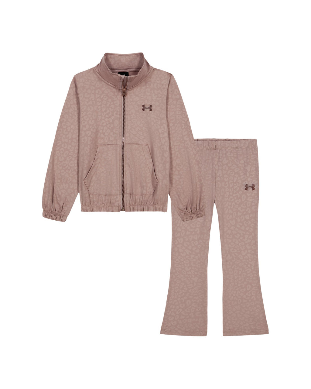 UA Rival Embossed Cheetah Little Girls' Full-Zip Set - Pink