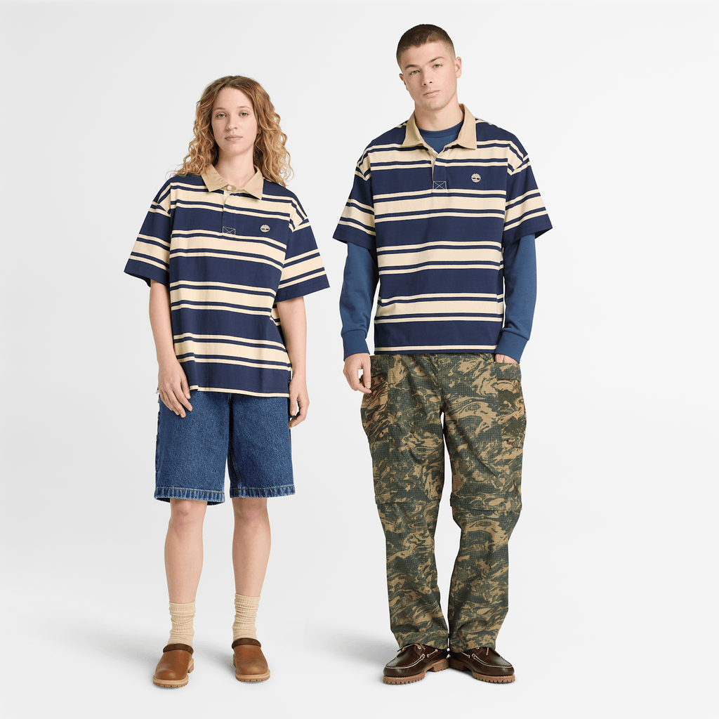 Striped ShortSleeve Rugby Polo TBL Dark Navy ALT1