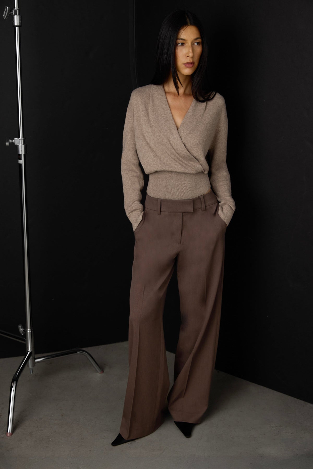 DRAPED WRAP KNIT SWEATER