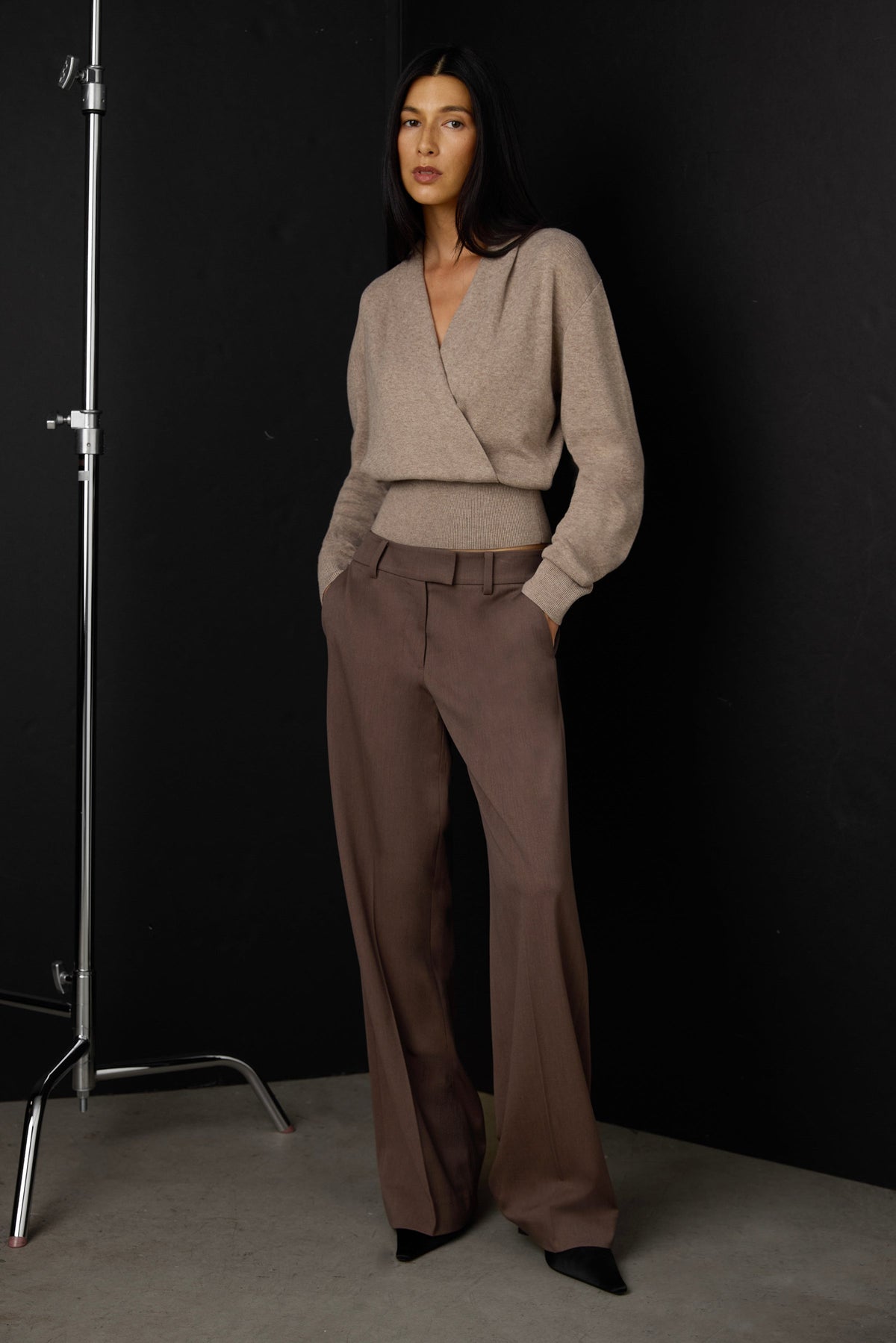 DRAPED WRAP KNIT SWEATER