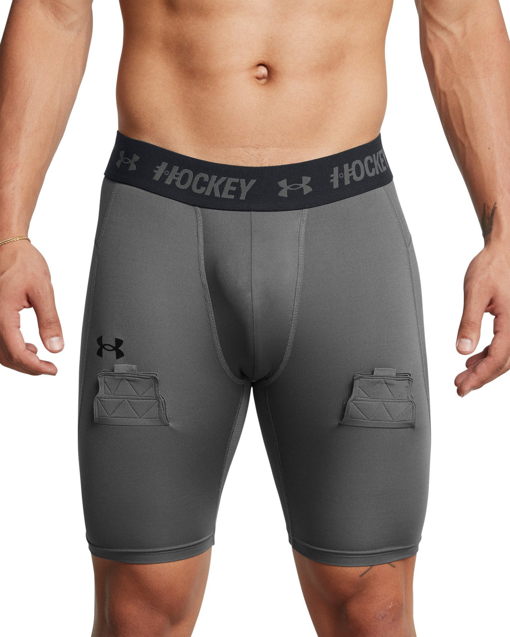 UA Hockey Compression Men's 9" Shorts - Gray