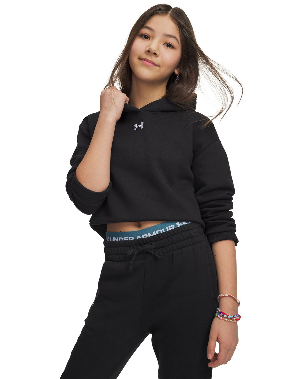 UA Rival Fleece Girls' Crop Hoodie - Gray