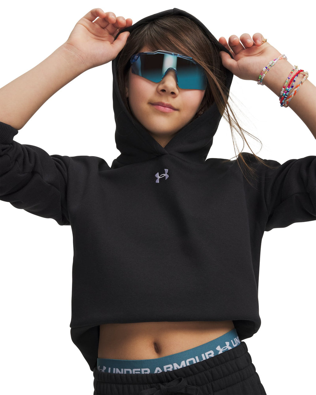 UA Rival Fleece Girls' Crop Hoodie - Gray