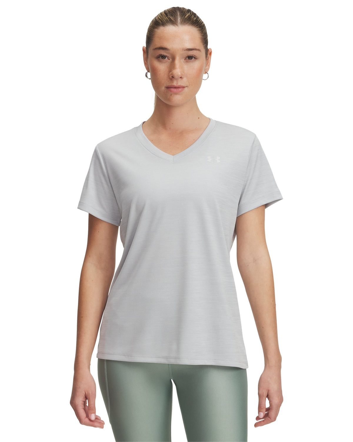 UA Tech™ Twist Women's V-Neck Short Sleeve - Gray