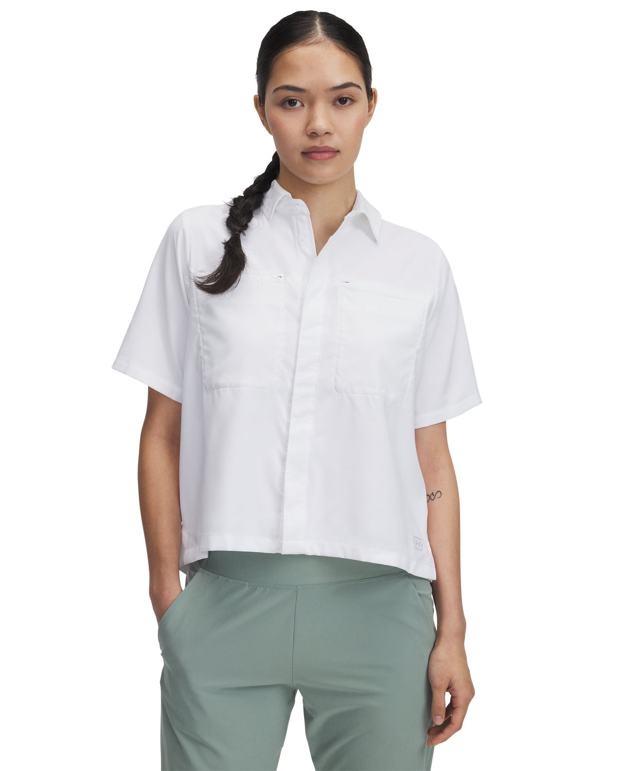 UA Fish Pro Hybrid Woven Women's Short Sleeve - White
