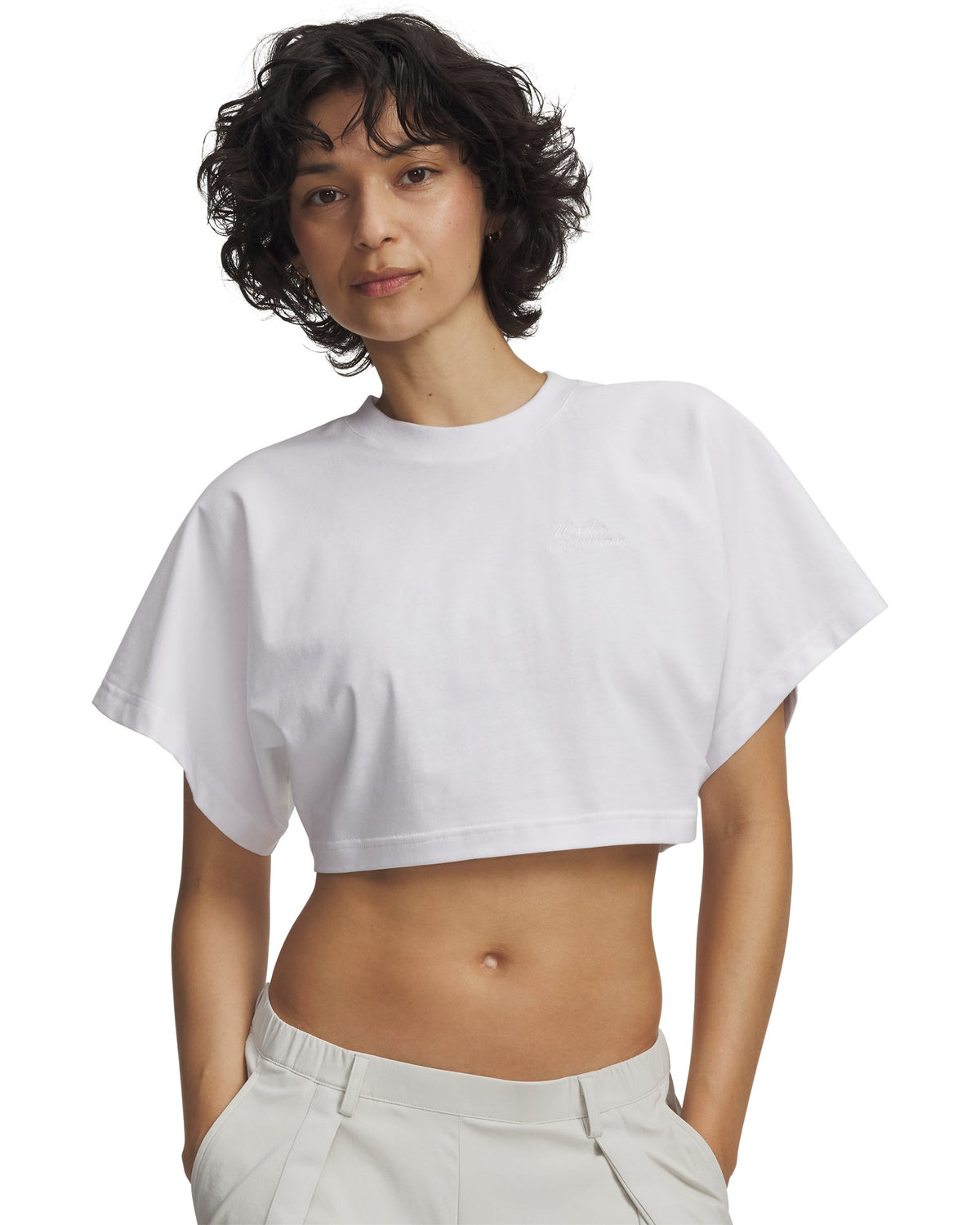 UA Cropped Script Women's Short Sleeve - White