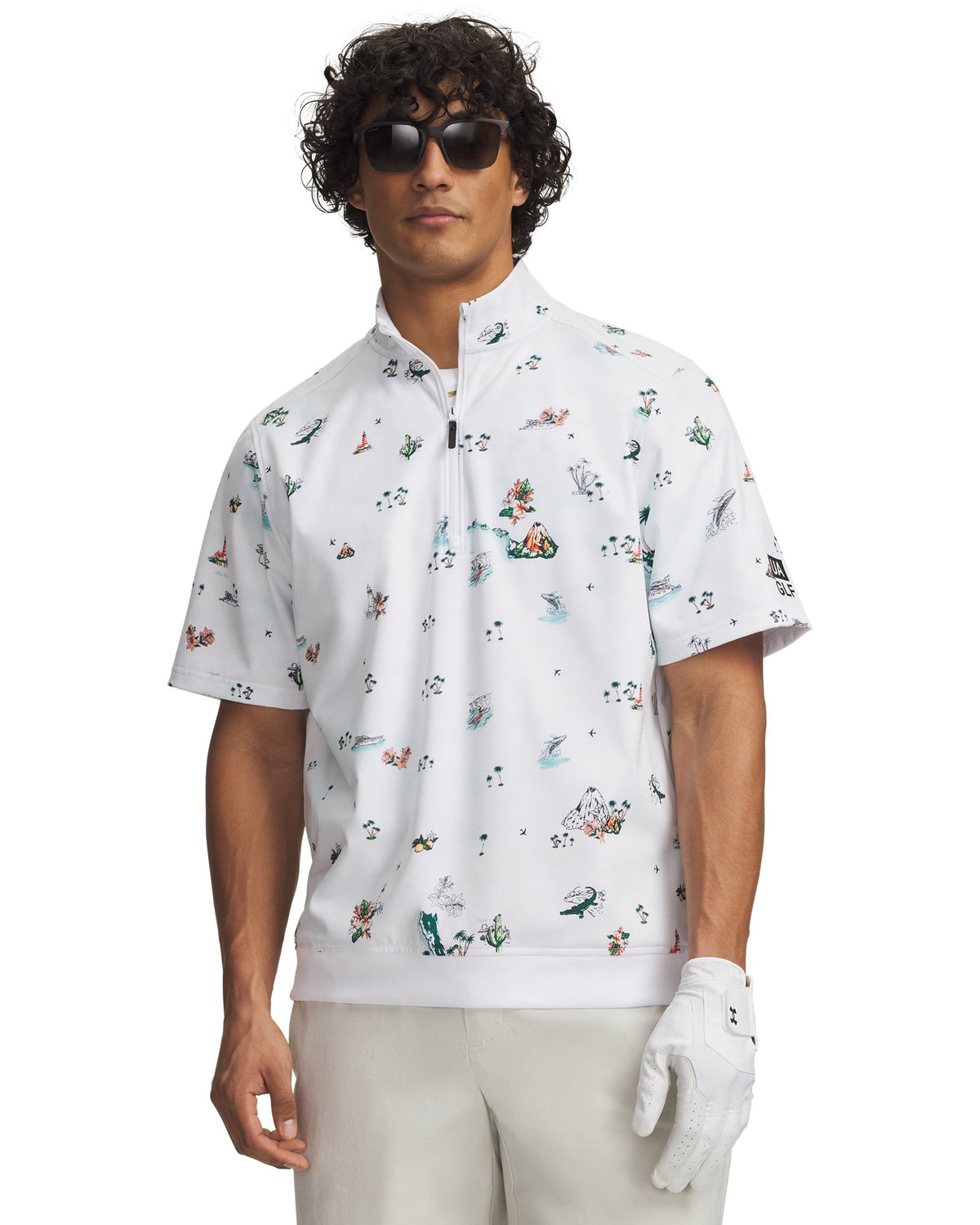 UA Drive Wind Golf Trip Men's Short Sleeve ½ Zip - White