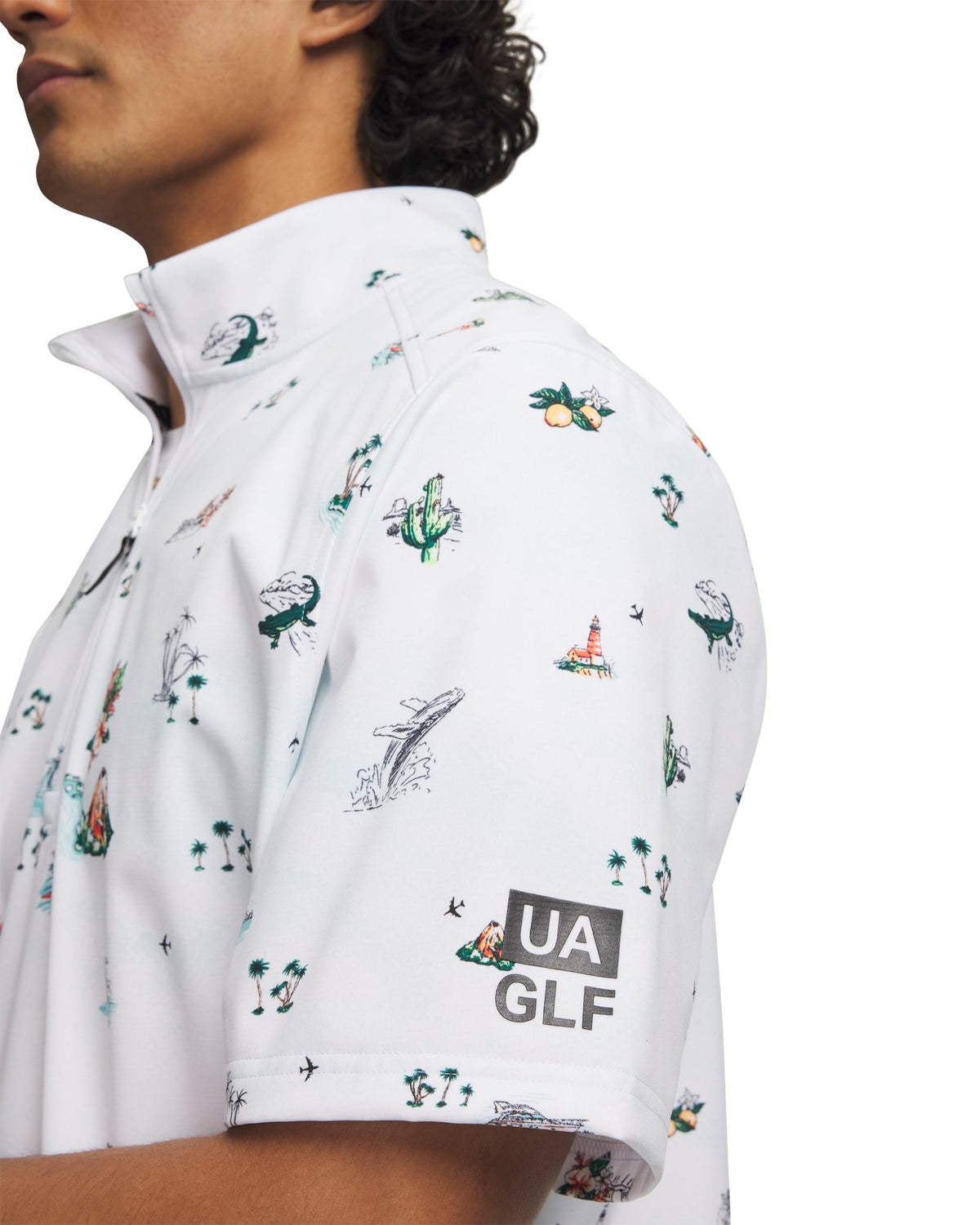 UA Drive Wind Golf Trip Men's Short Sleeve ½ Zip - White