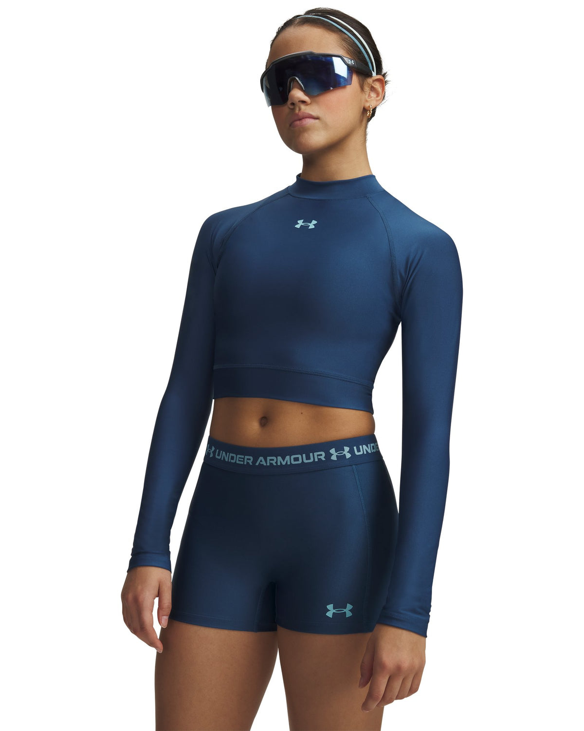 HeatGear® Women's Crop Mock Long Sleeve - Blue