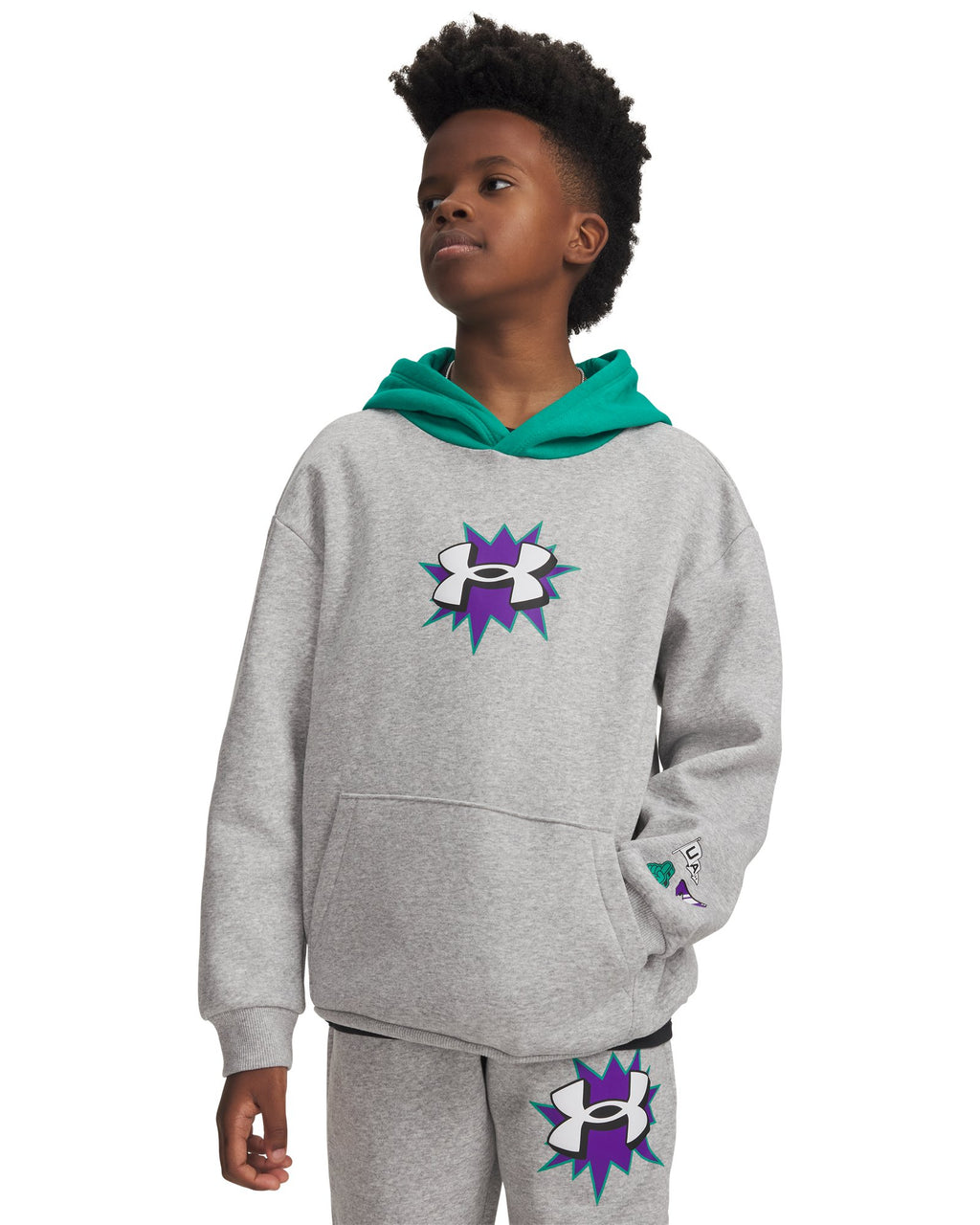 UA Rival Fleece Graphics Boys' Hoodie - Gray