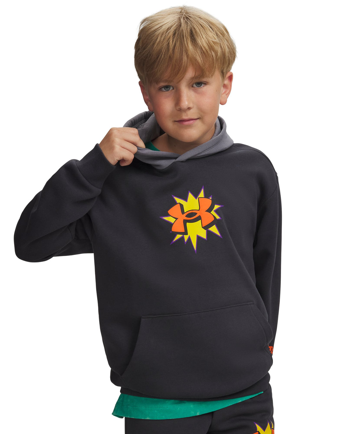 UA Rival Fleece Graphics Boys' Hoodie - Gray