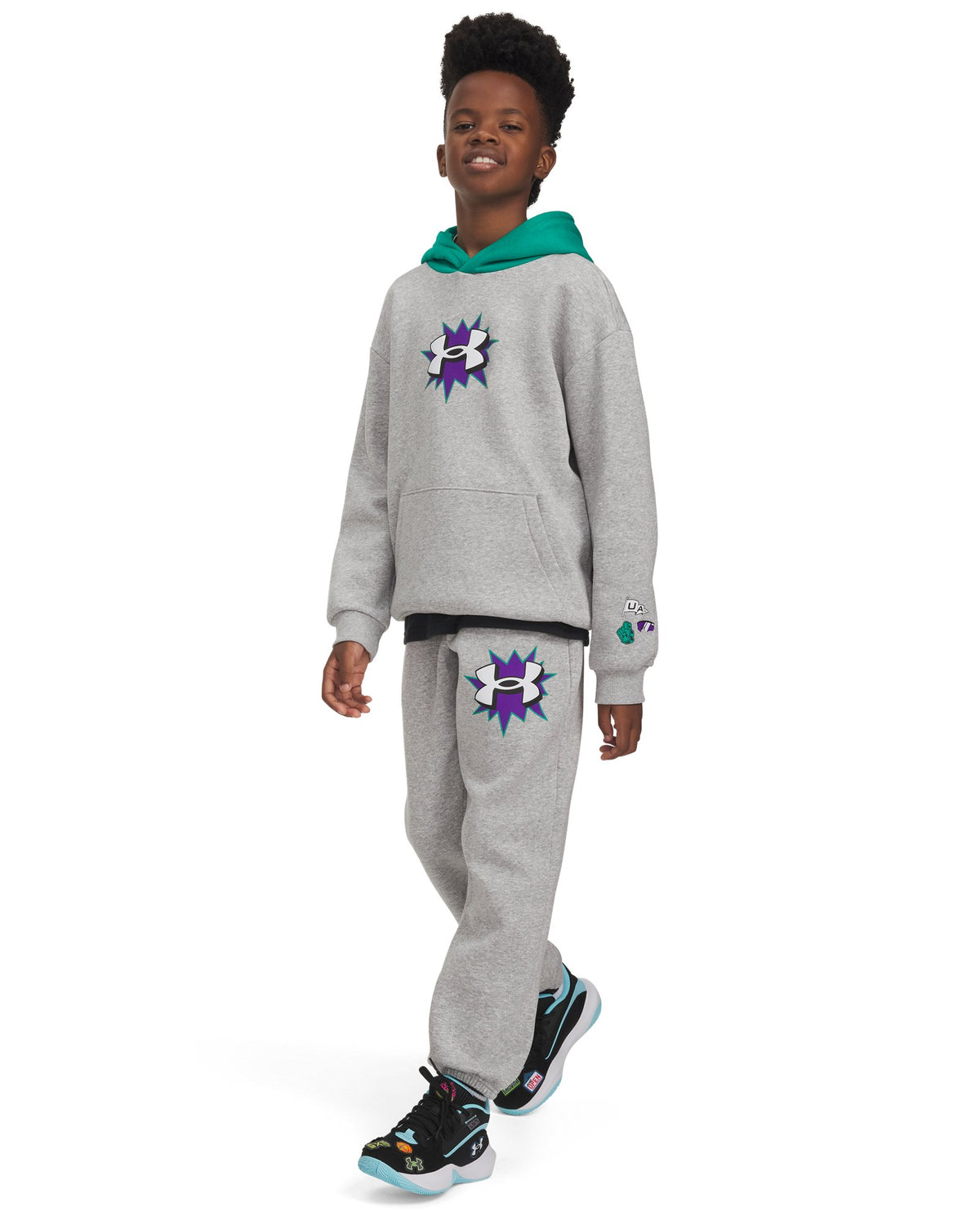 UA Rival Fleece Graphics Boys' Joggers - Gray