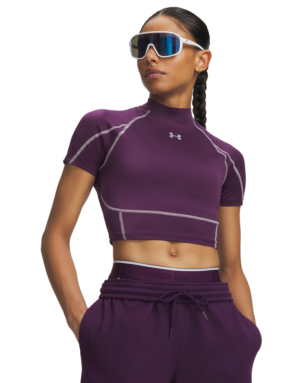 HeatGear® Elite Women's Crop Mock Short Sleeve - Purple