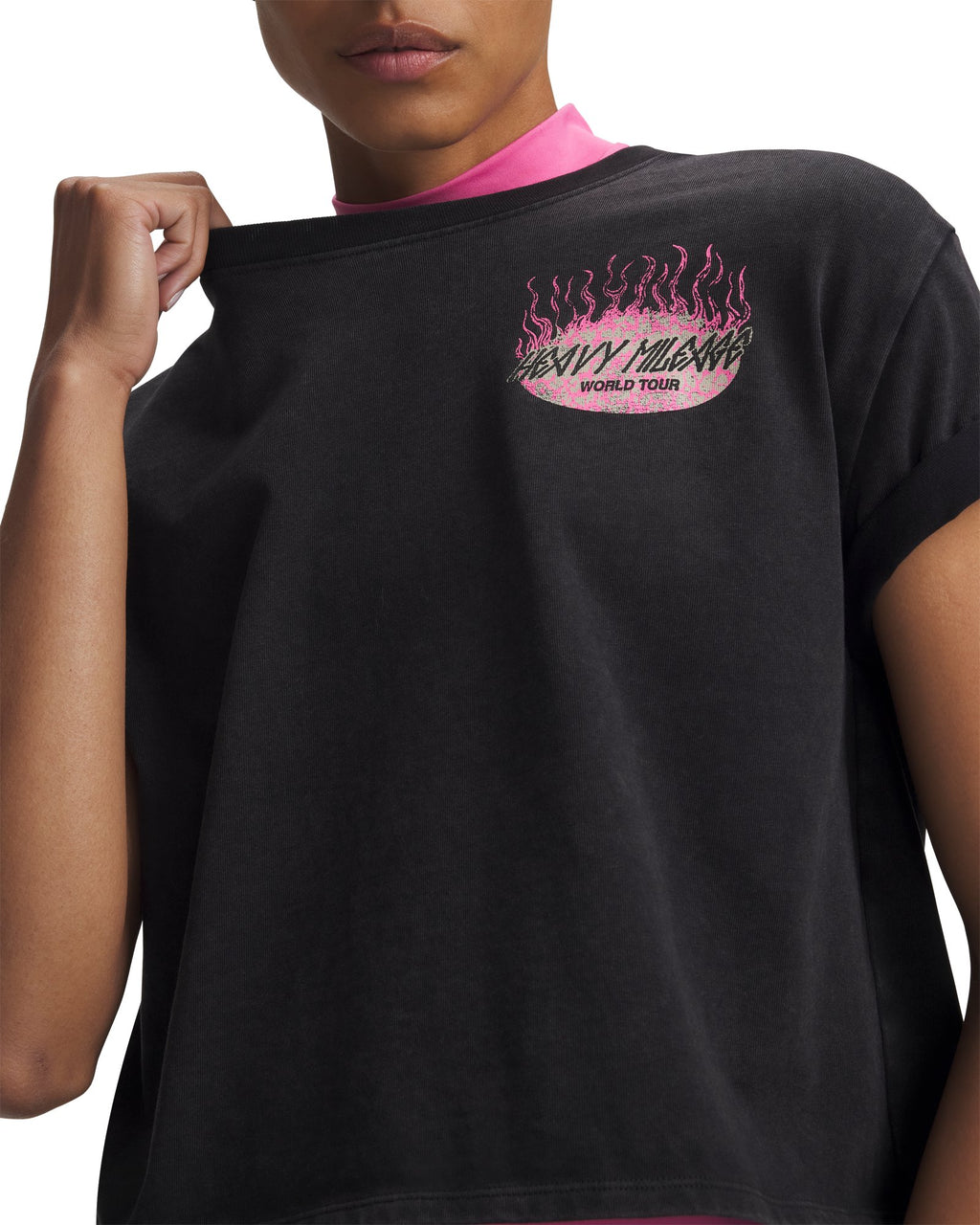 UA HB Run Heavyweight Wash Tour Women's Short Sleeve - Black