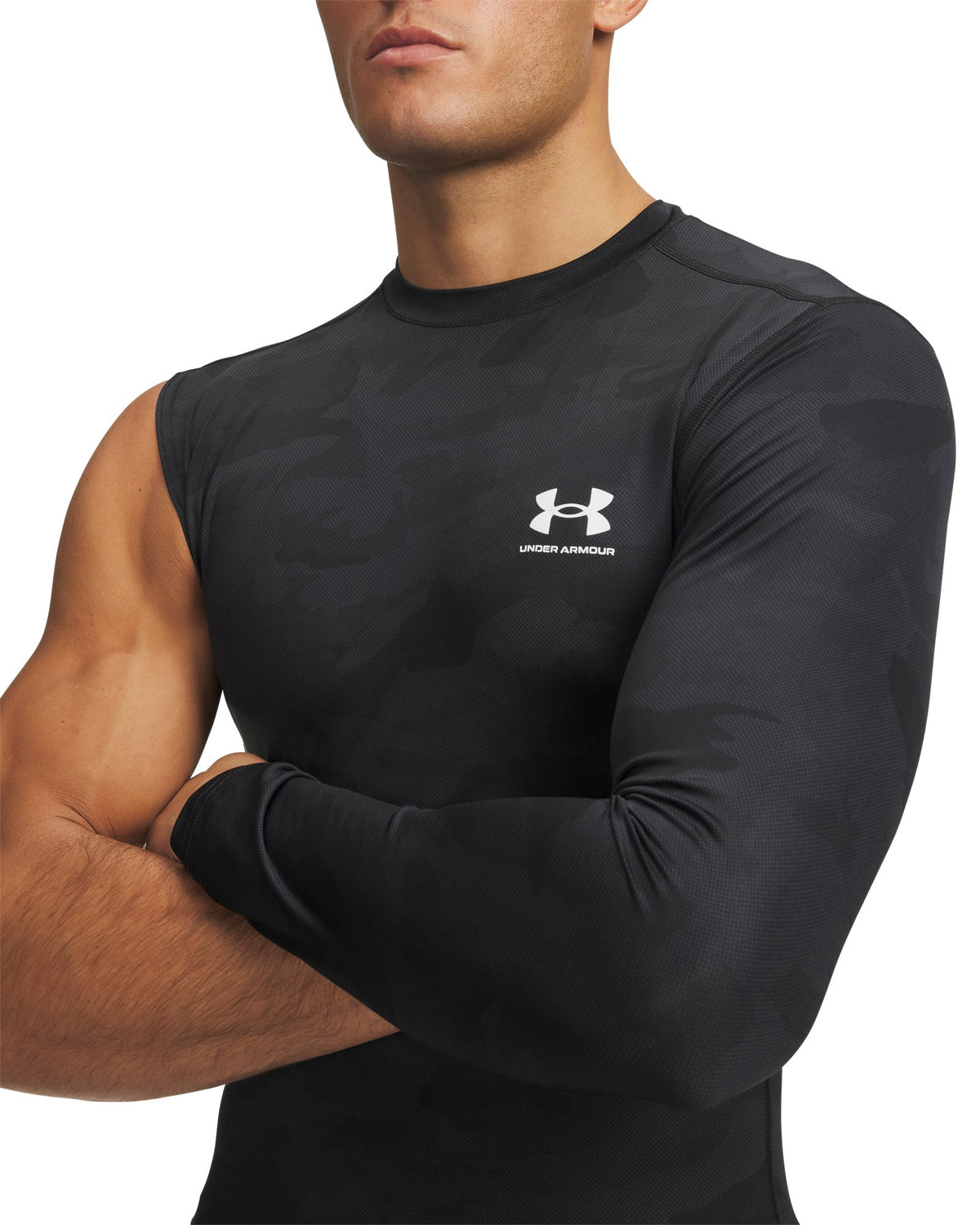 HeatGear® Asymmetrical Left Top Printed Men's Long Sleeve - Gray