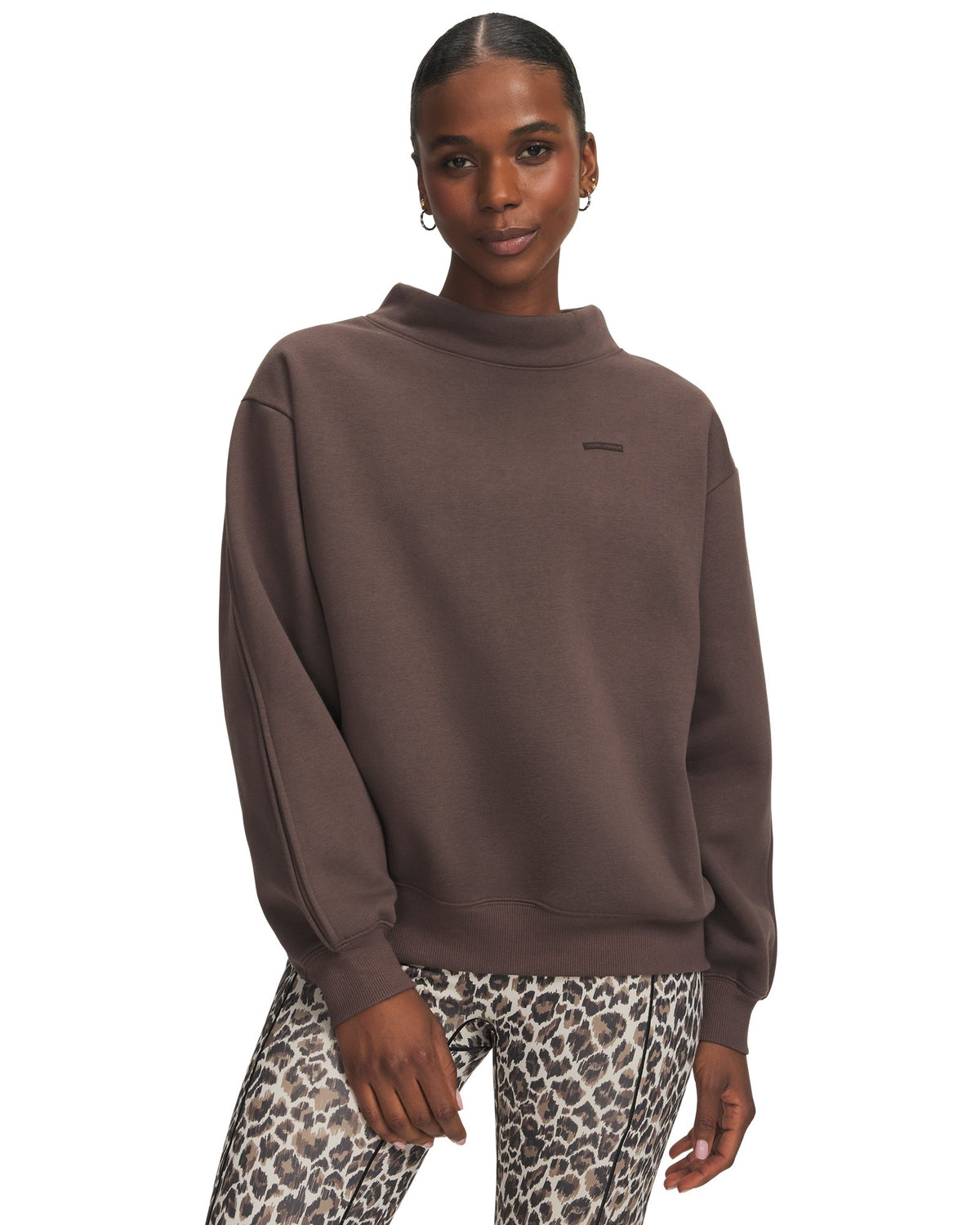 UA Icon Sama Fleece Mock Women's Long Sleeve - Brown