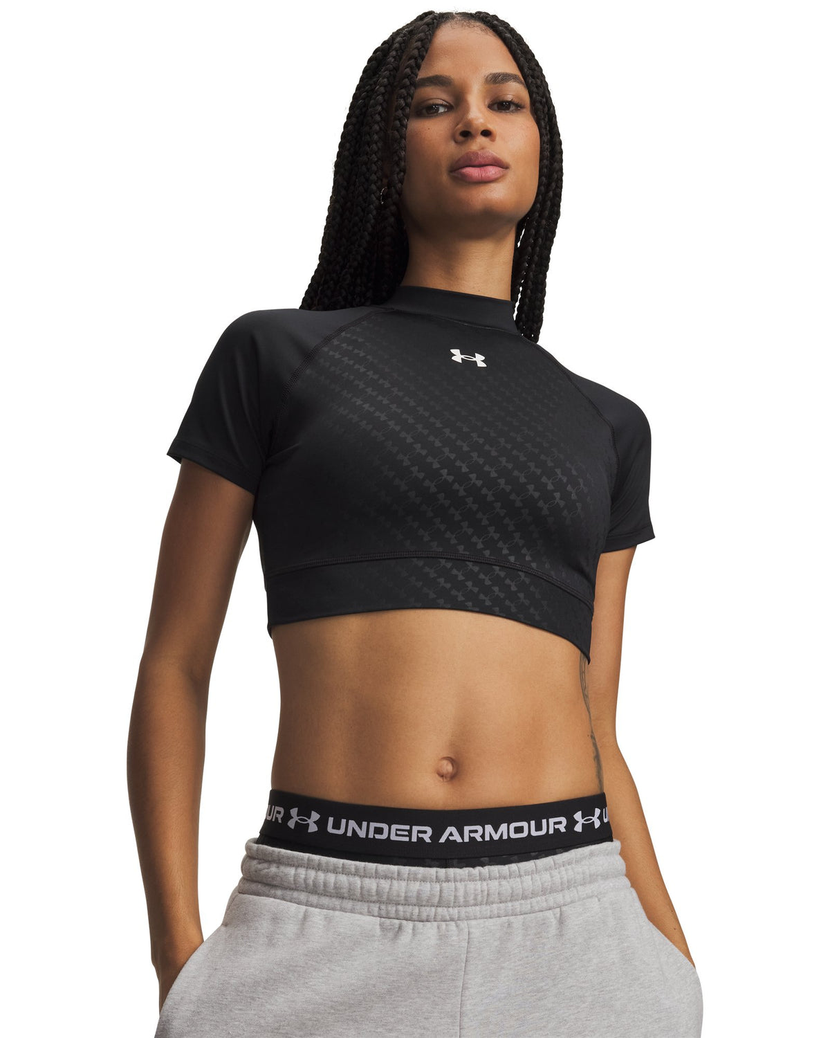 HeatGear® Emboss Women's Crop Mock Short Sleeve - Black