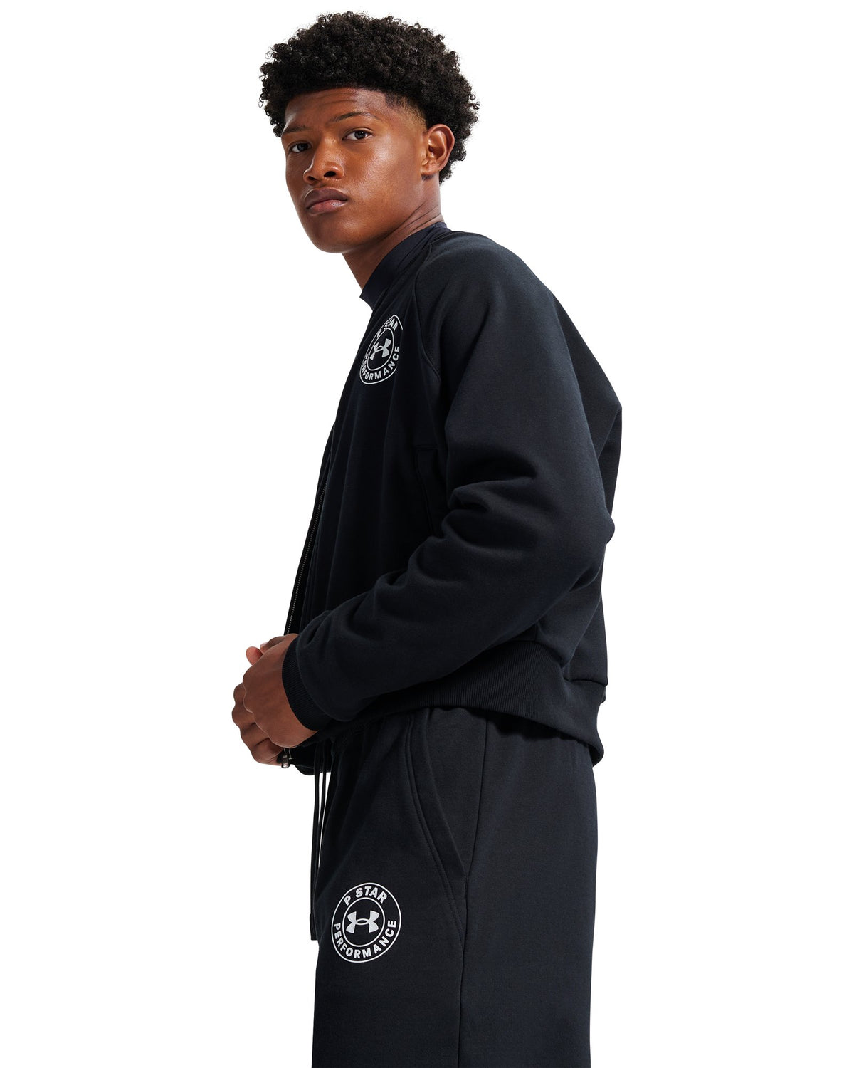 UA x P-Star Performance Fleece Unisex Bomber Jacket - Black