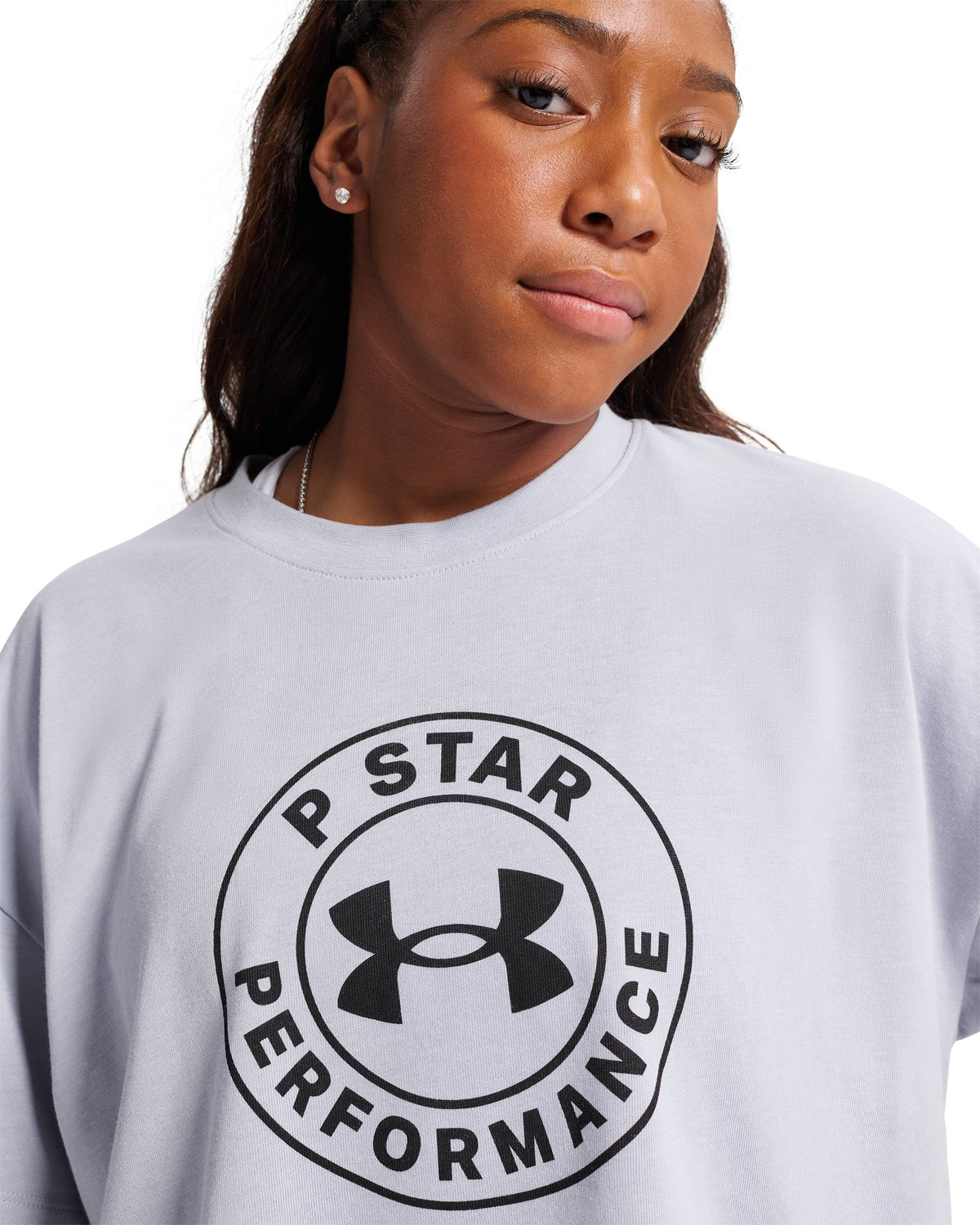 UA x P-Star Performance Women's Oversized Crop T-Shirt - Gray