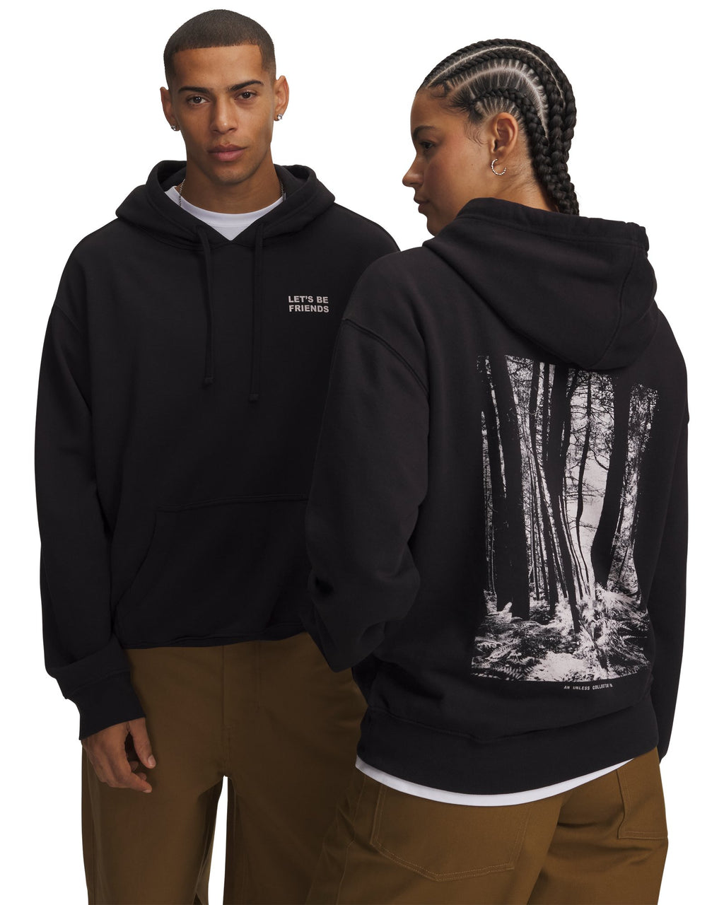 UNLESS Let's Be Friends Graphic Unisex Hoodie - Black