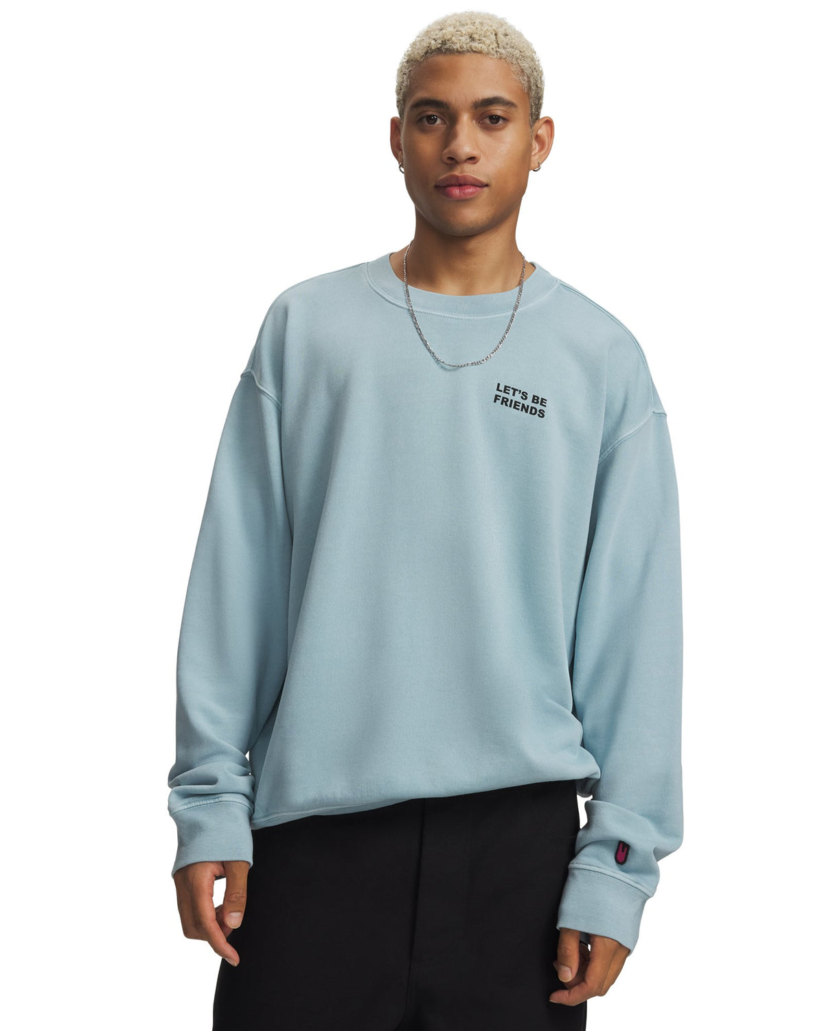 UNLESS Let's Be Friends Graphic Unisex Crew Sweatshirt - Blue