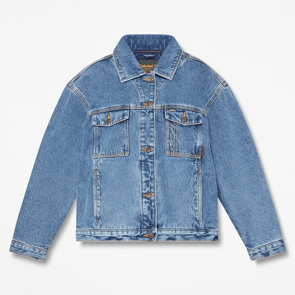 Womens Archive Insulated Denim Jacket TBL Harbour Blue Marble Wash HERO