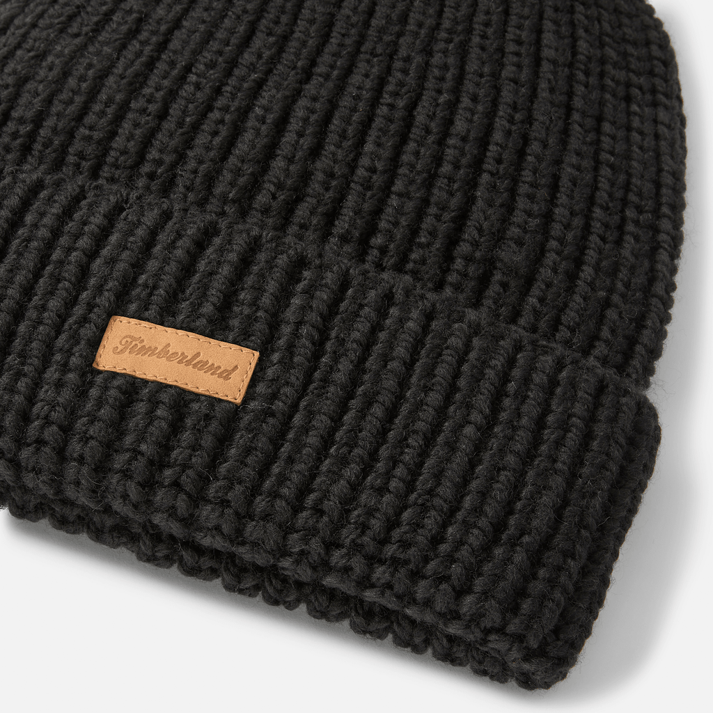 Womens Chunky Knit Pom Beanie TBL Black ALT1