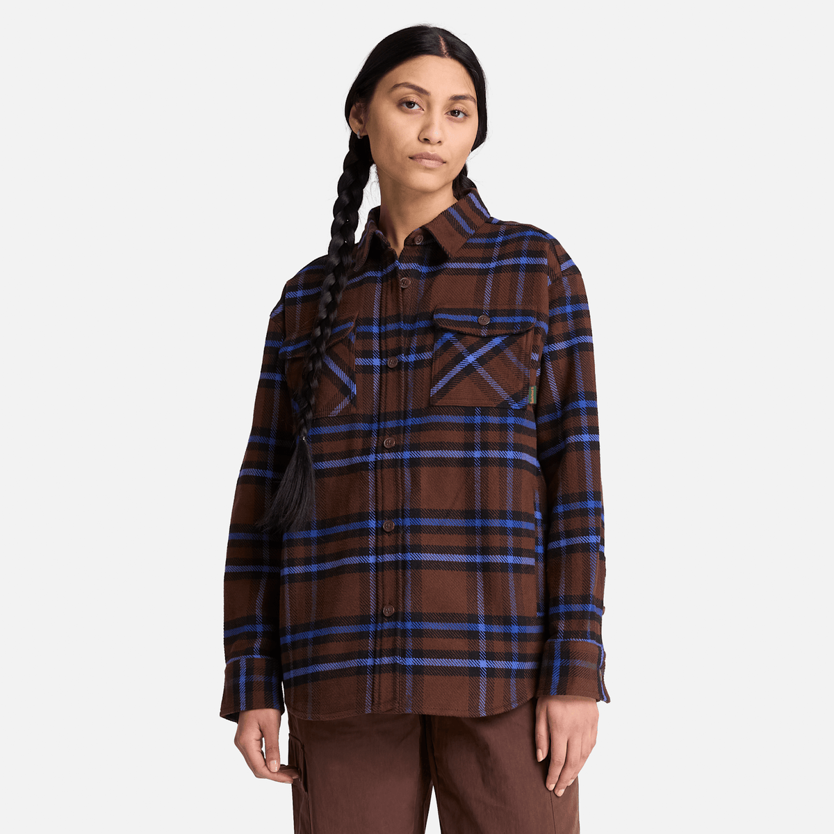 Womens Plaid Overshirt TBL Chicory Coffee Brown ALT1