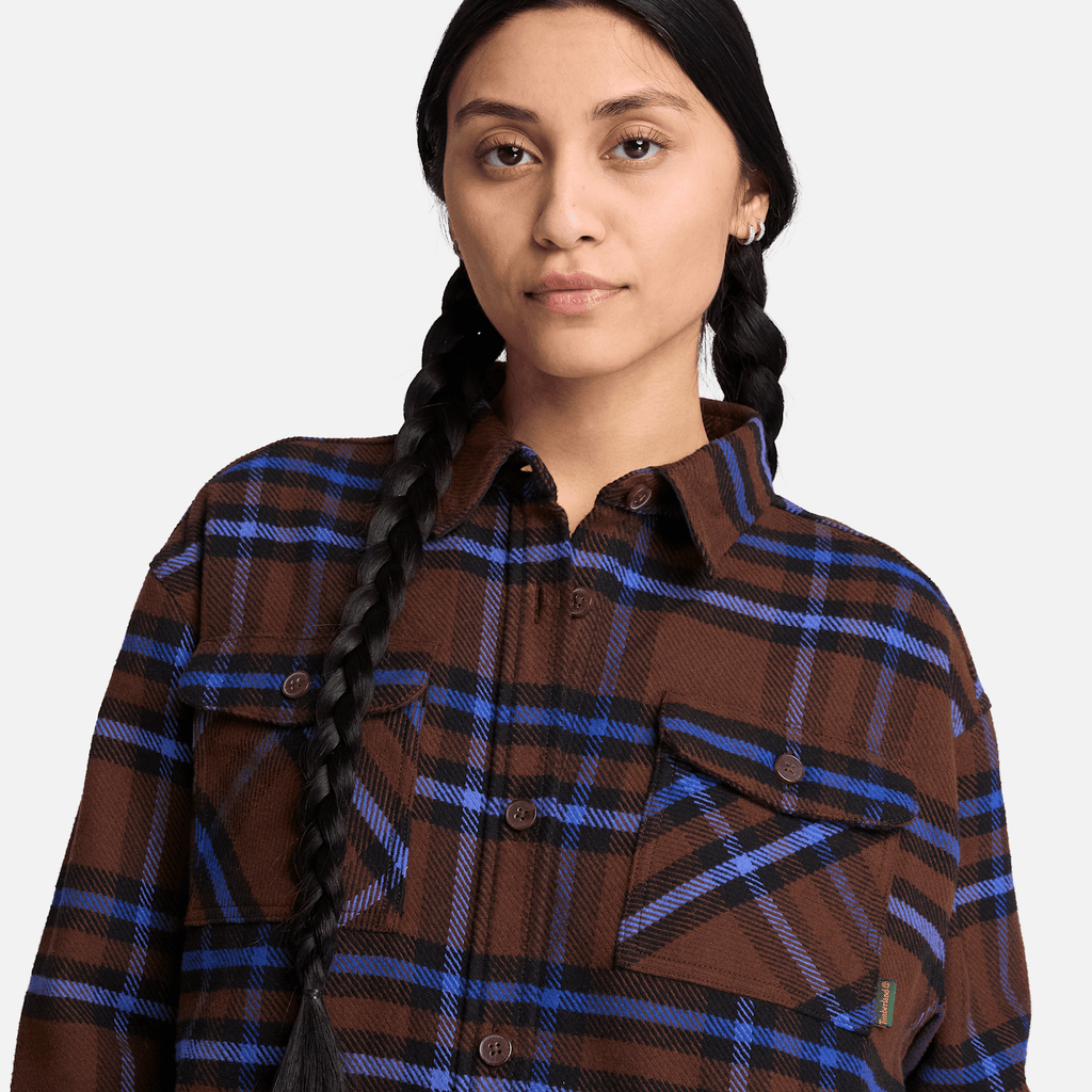 Womens Plaid Overshirt TBL Chicory Coffee Brown ALT3