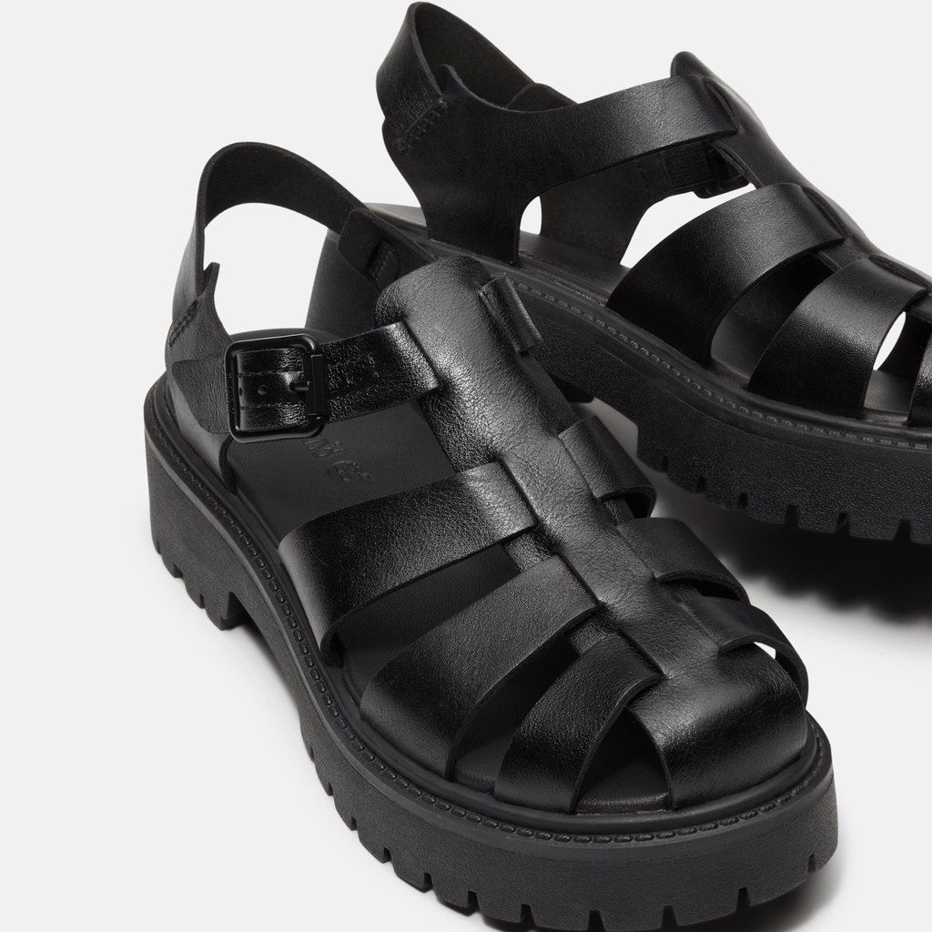 Womens Stone Street Fisherman Platform Sandal TBL Black FullGrain ALT7